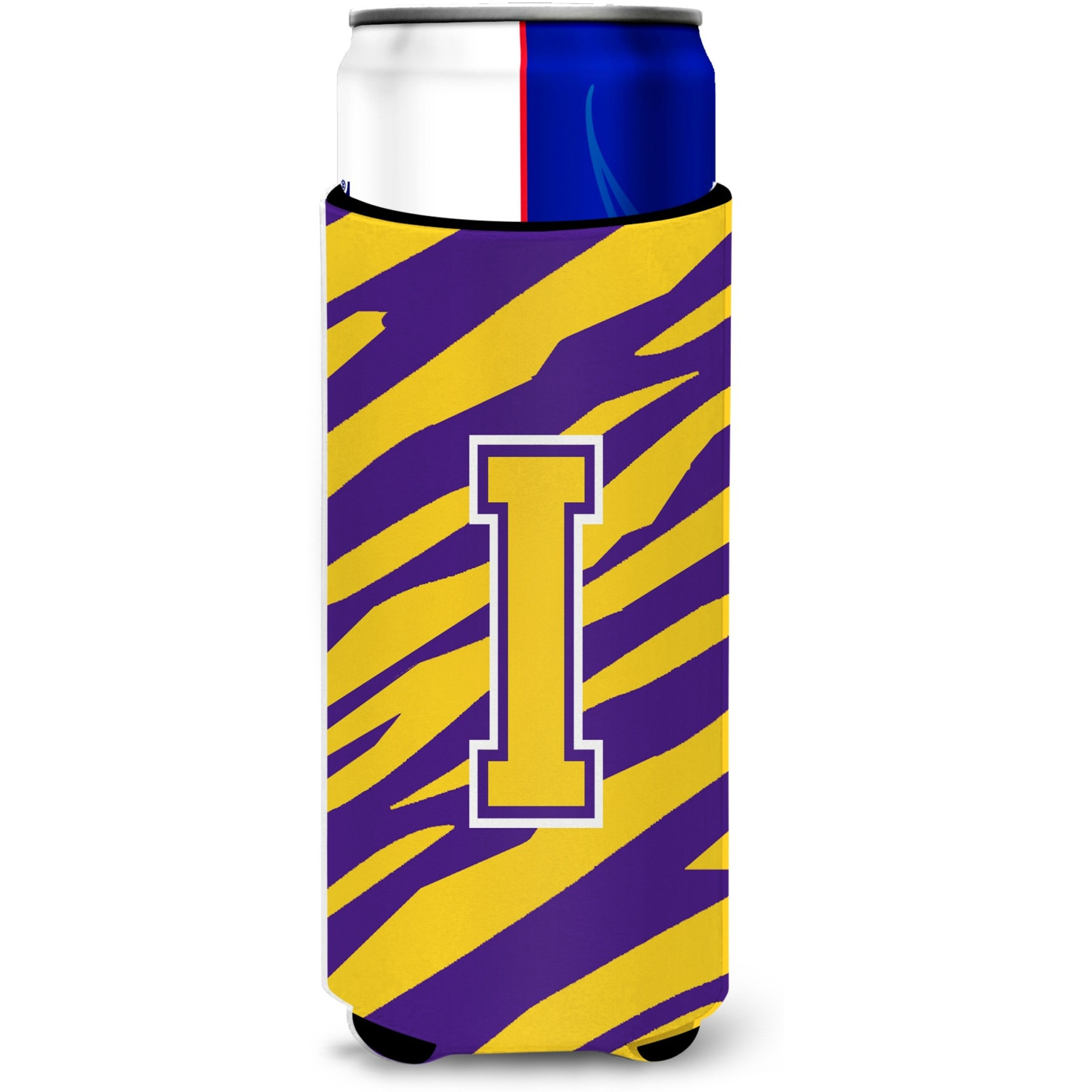 Monogram - Tiger Stripe - Purple Gold  Letter I Ultra Beverage Insulators for slim cans CJ1022-IMUK
