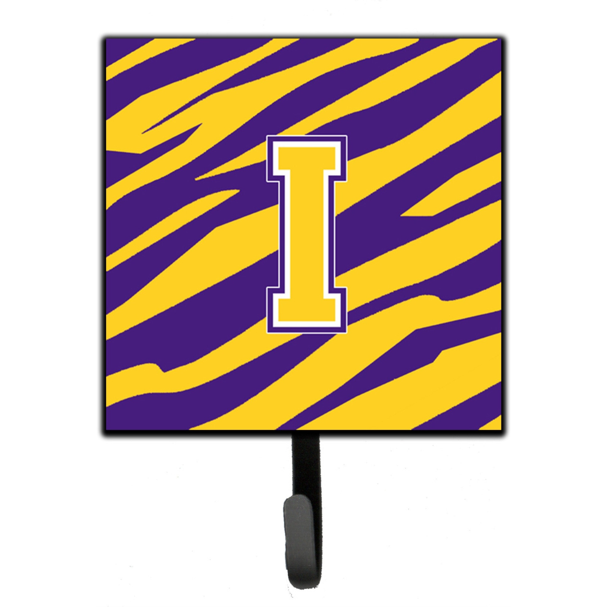 &quotCaroline's Treasures CJ1022-ISH4 Tiger Stripe-Purple Gold Leash Holder or Key Hook Initial I, Small, Multicolor"
