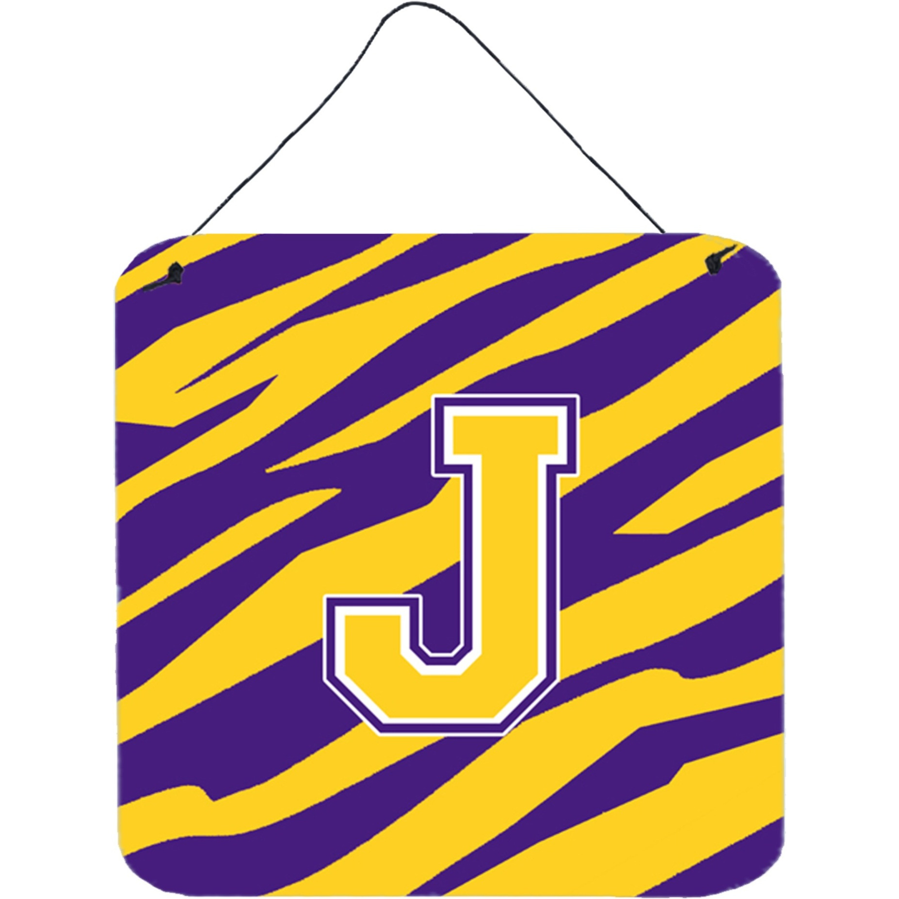 &quotCaroline's Treasures Tiger Stripe-Purple Gold Wall or Door Hanging Prints, Initial J, 6 x 6"", Multicolor"