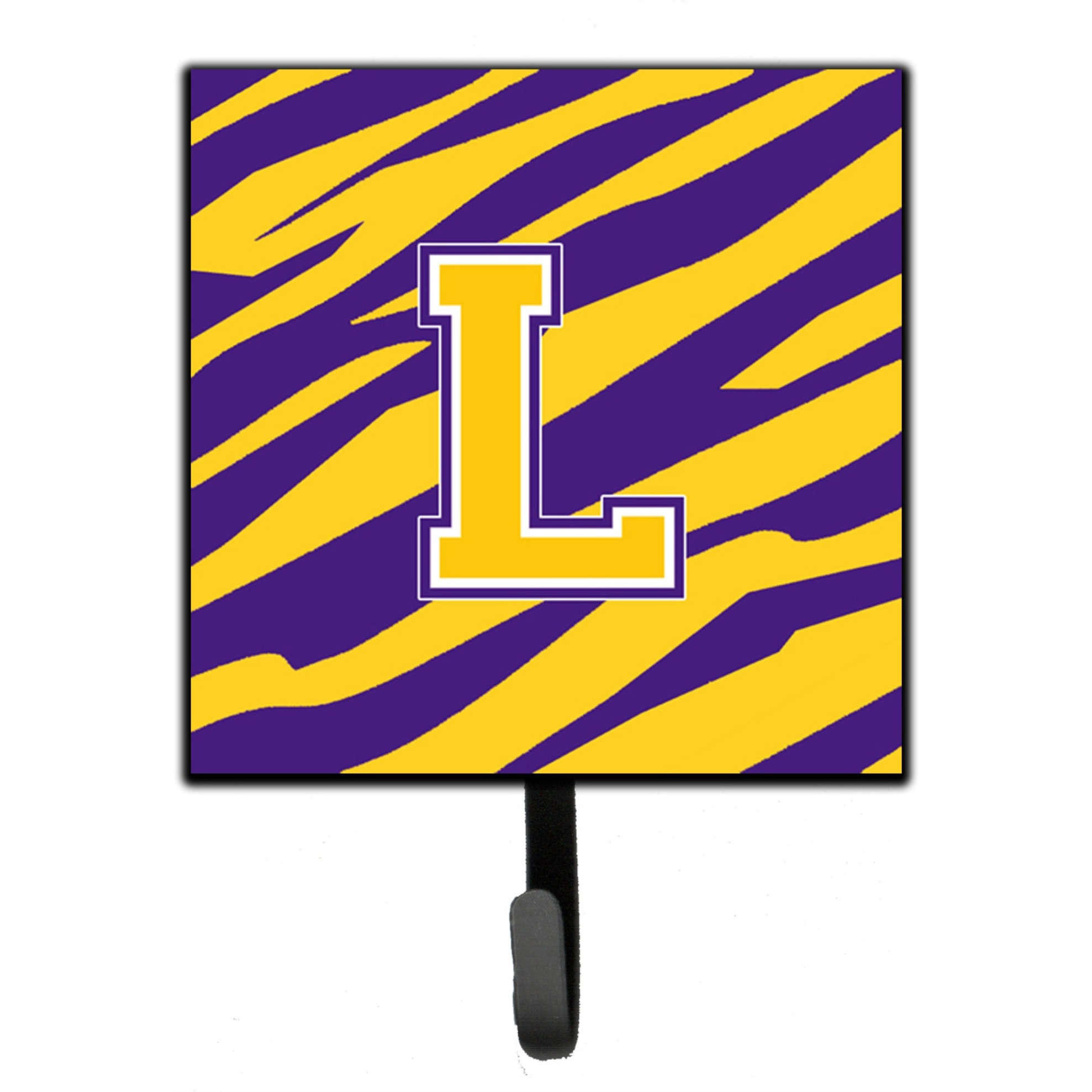 &quotCaroline's Treasures CJ1022-LSH4 Tiger Stripe-Purple Gold Leash Holder or Key Hook Initial L, Small, Multicolor"
