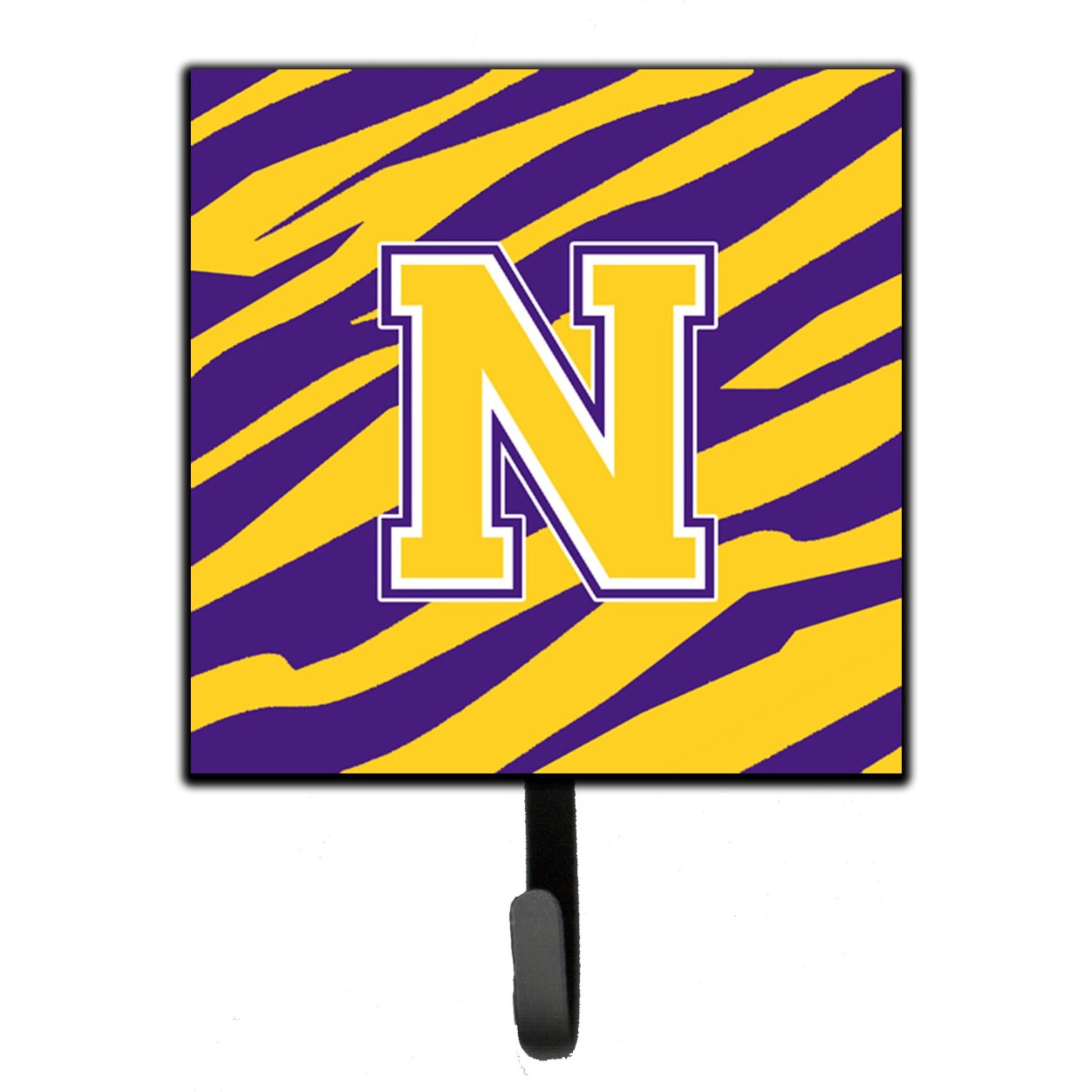 &quotCaroline's Treasures CJ1022-NSH4 Tiger Stripe-Purple Gold Leash Holder or Key Hook Initial N, Small, Multicolor"