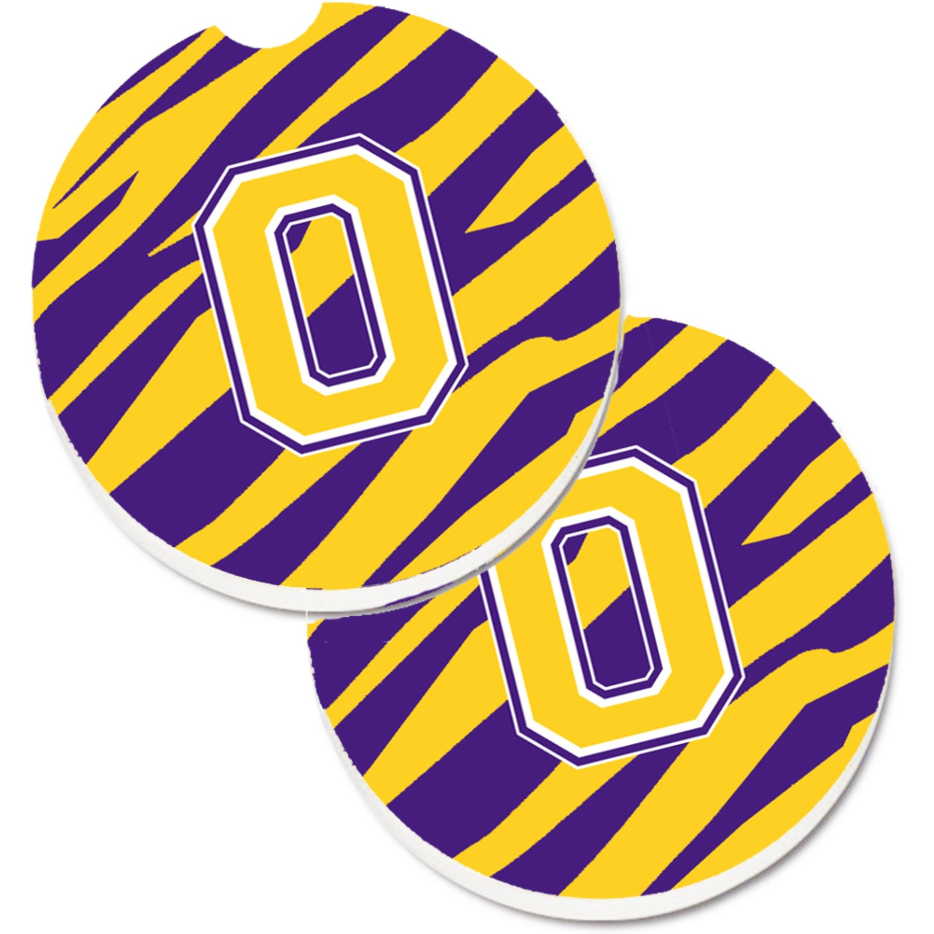 &quotCaroline's Treasures Letter O Monogram - Tiger Stripe - Purple Gold Set of 2 Cup Holder Car Coasters CJ1022-OCARC, 2.56, Multicolor"