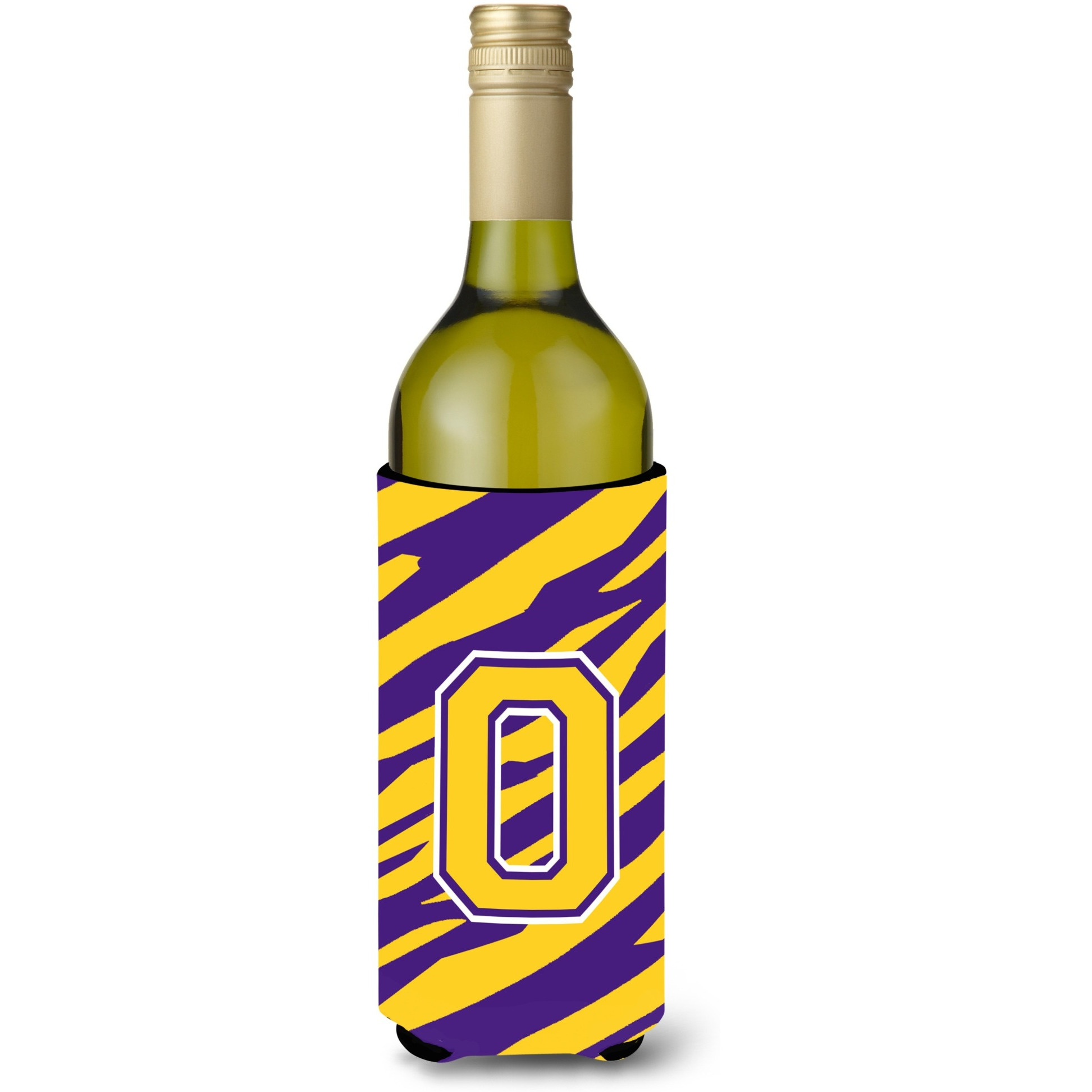 Monogram - Tiger Stripe - Purple Gold  Initial O Wine Bottle Beverage Insulator Beverage Insulator Hugger