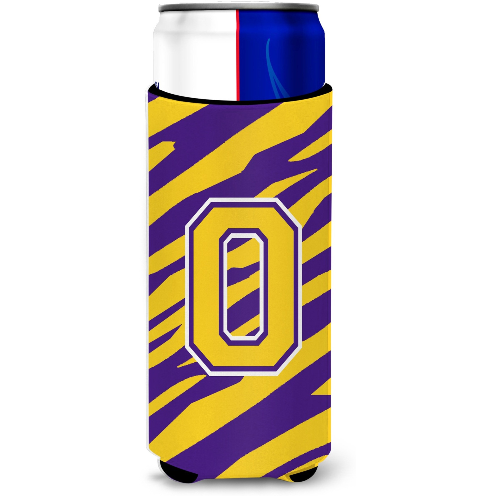 Monogram - Tiger Stripe - Purple Gold  Letter O Ultra Beverage Insulators for slim cans CJ1022-OMUK