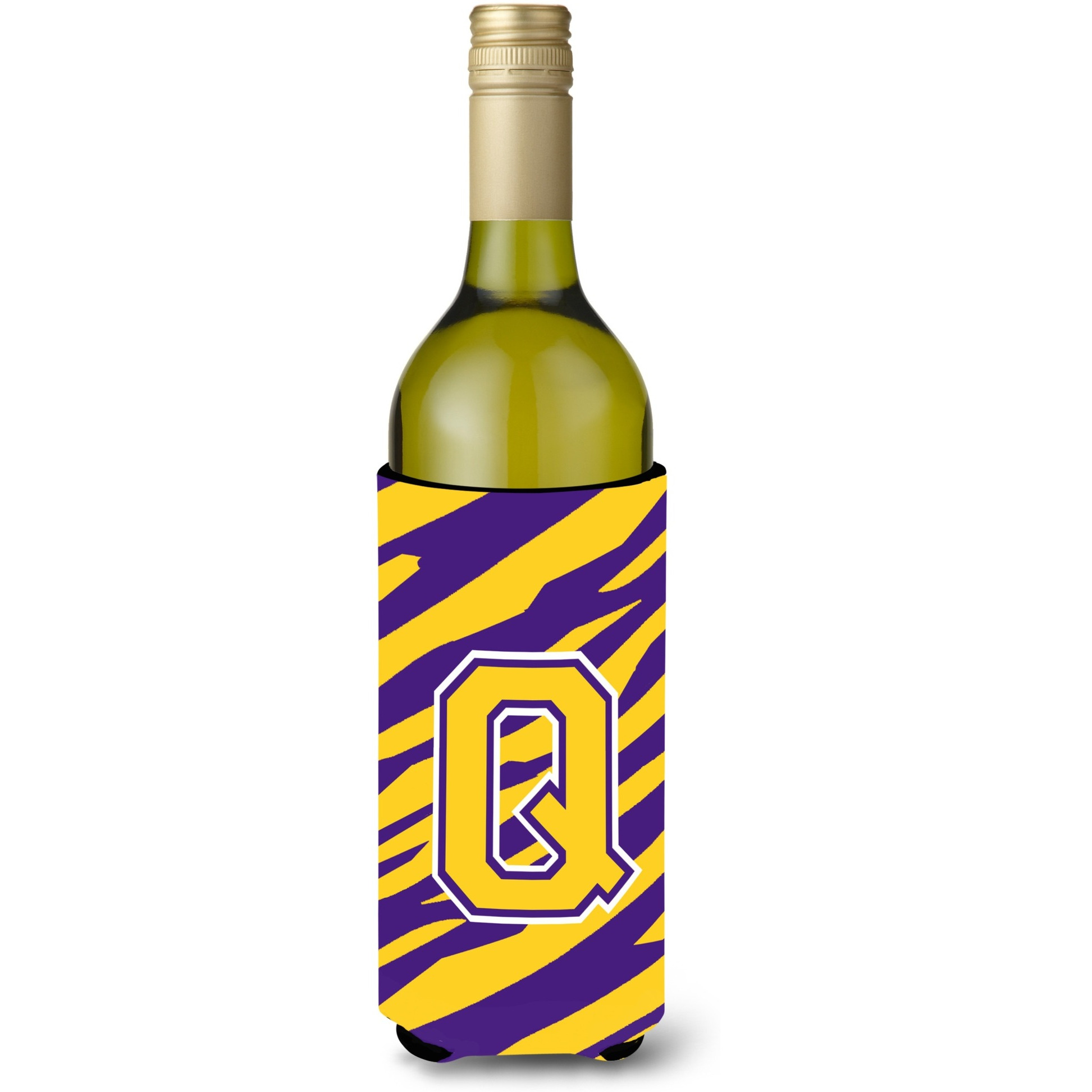 Monogram - Tiger Stripe - Purple Gold  Initial Q Wine Bottle Beverage Insulator Beverage Insulator Hugger