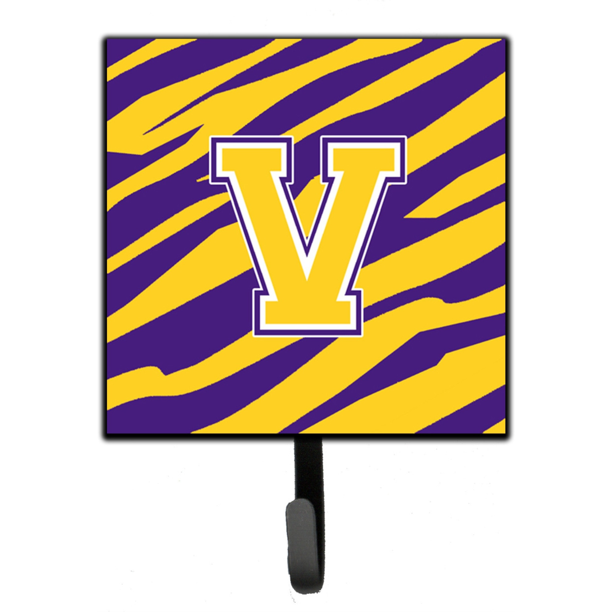 &quotCaroline's Treasures CJ1022-VSH4 Tiger Stripe-Purple Gold Leash Holder or Key Hook Initial V, Small, Multicolor"