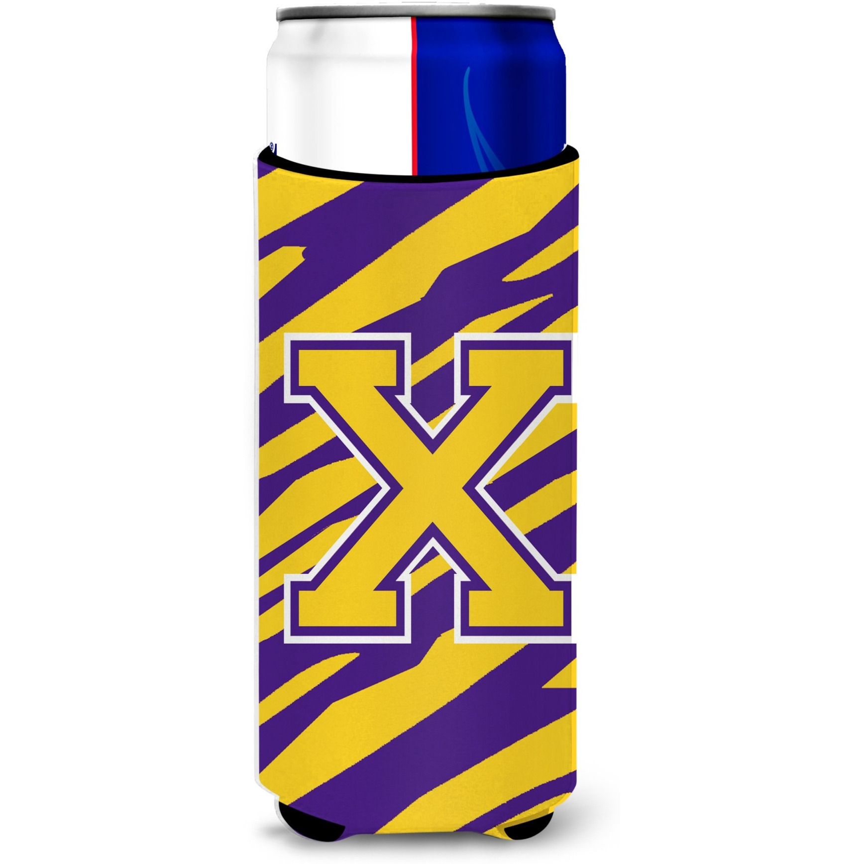 Monogram - Tiger Stripe - Purple Gold  Letter X Ultra Beverage Insulators for slim cans CJ1022-XMUK
