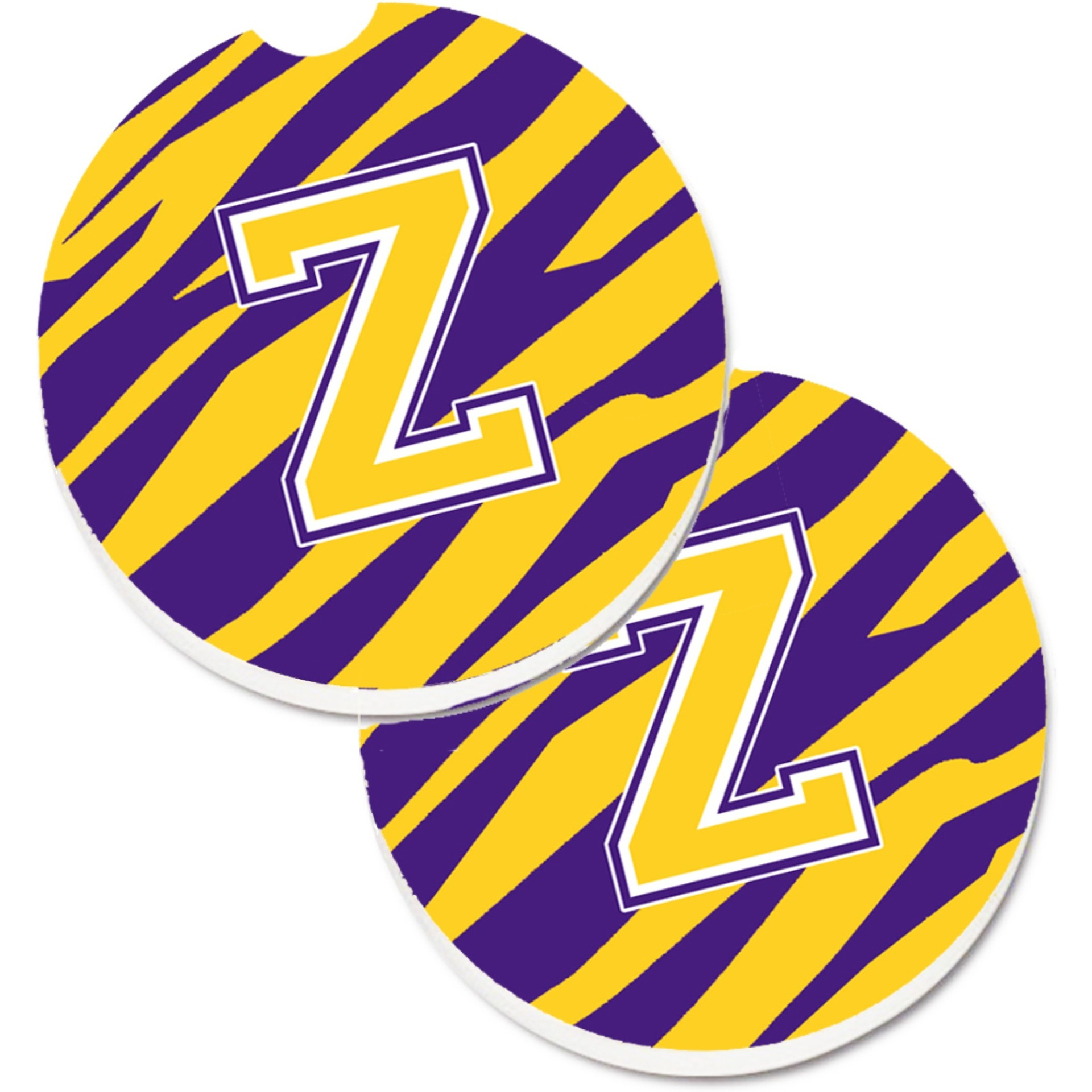 &quotCaroline's Treasures Letter Z Monogram - Tiger Stripe - Purple Gold Set of 2 Cup Holder Car Coasters CJ1022-ZCARC, 2.56, Multicolor"