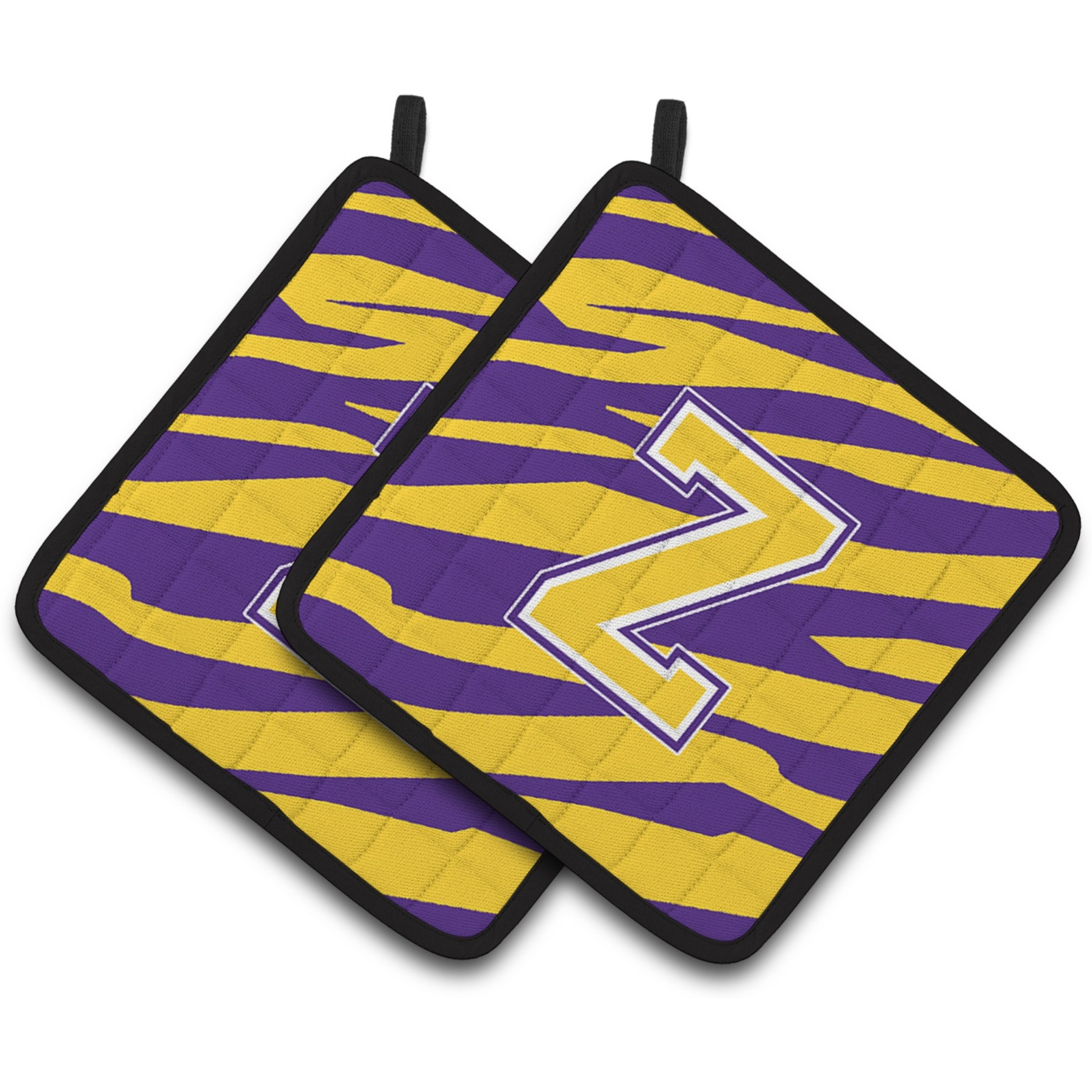 &quotCaroline's Treasures Letter Z Monogram - Tiger Stripe - Purple Gold Pair of Pot Holders CJ1022-ZPTHD, 7.5HX7.5W, Multicolor"