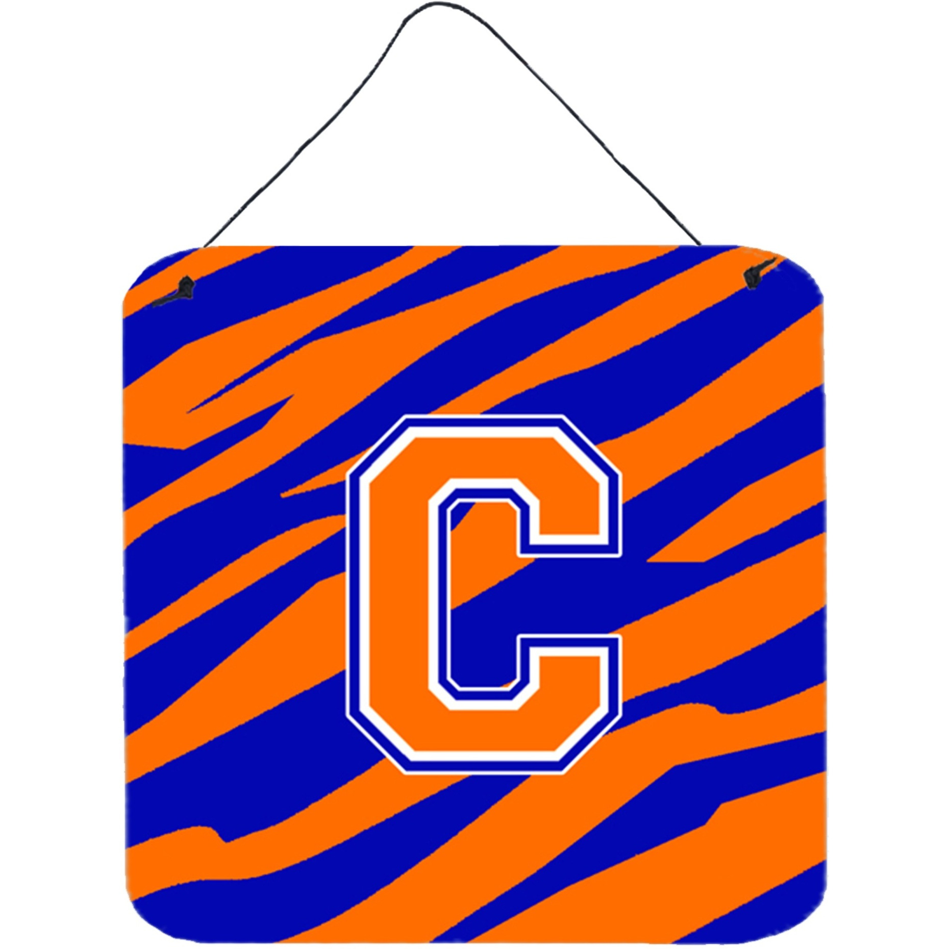 &quotCaroline's Treasures Letter C Initial with Tiger Stripe-Blue Orange Wall or Door Hanging Prints, 6 x 6"", Multicolor"