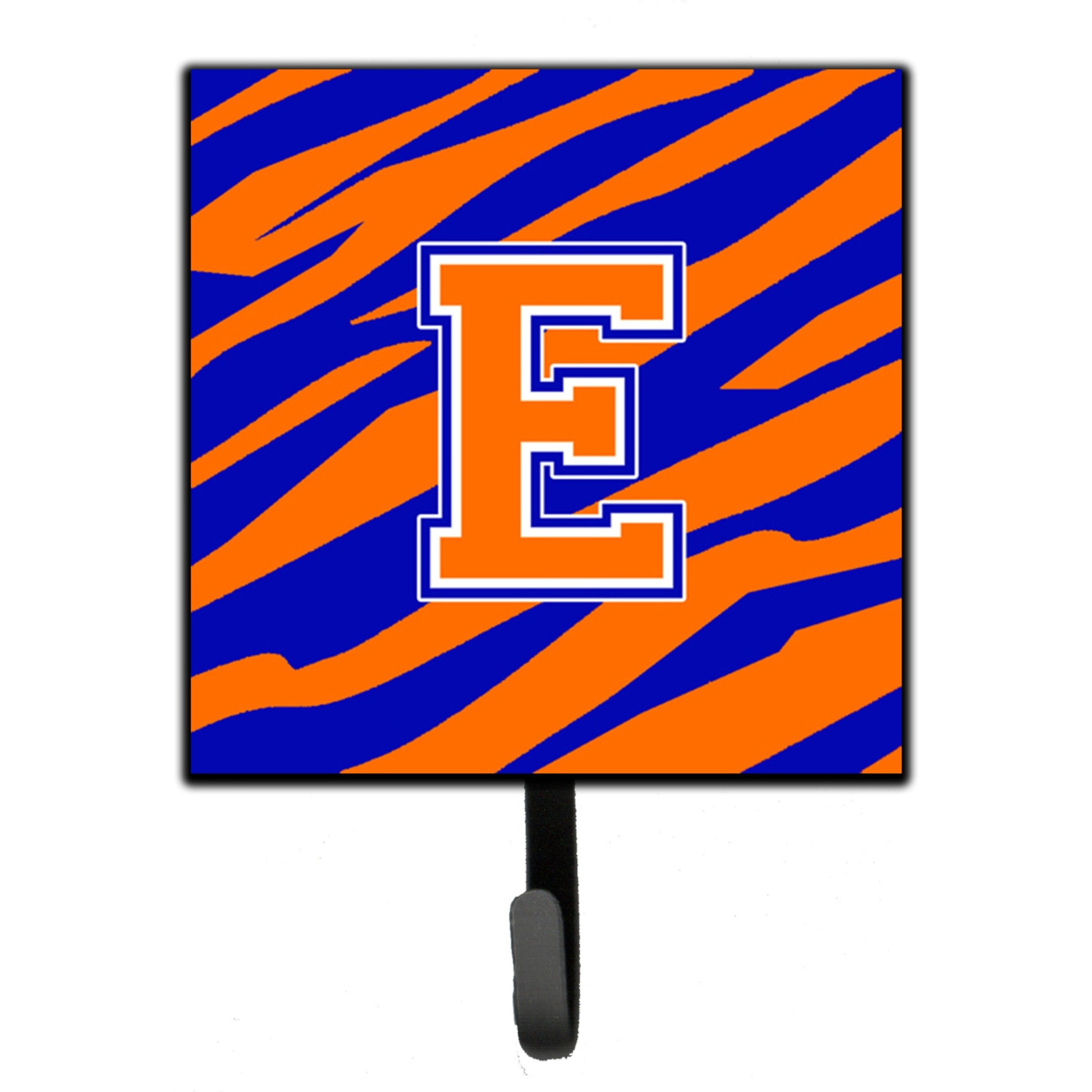 &quotCaroline's Treasures CJ1023-ESH4 Letter E Initial Monogram-Tiger Stripe-Blue Orange Leash Holder or Key Hook, Small, Multicolor"