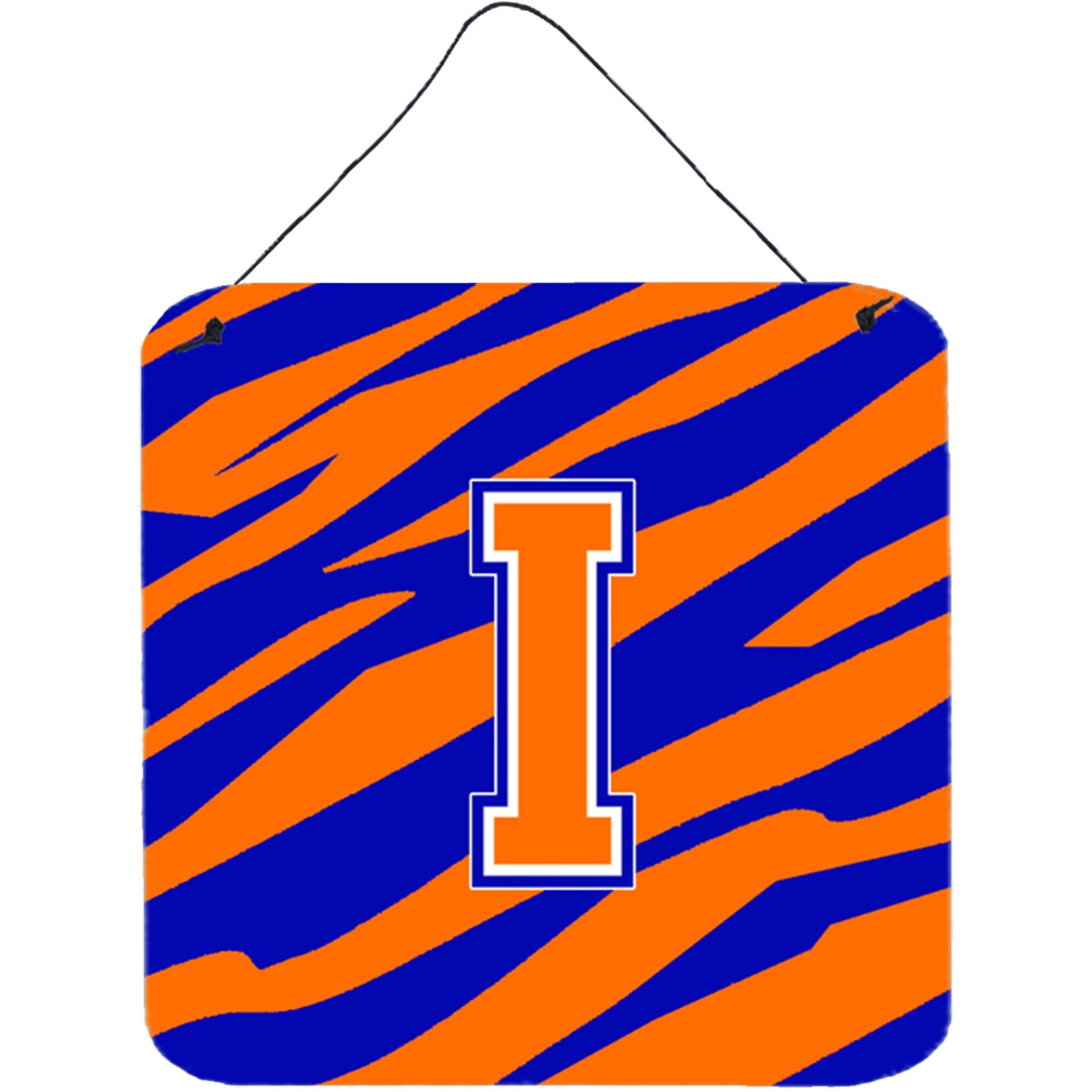 &quotCaroline's Treasures Letter I Initial with Tiger Stripe-Blue Orange Wall or Door Hanging Prints, 6 x 6"", Multicolor"
