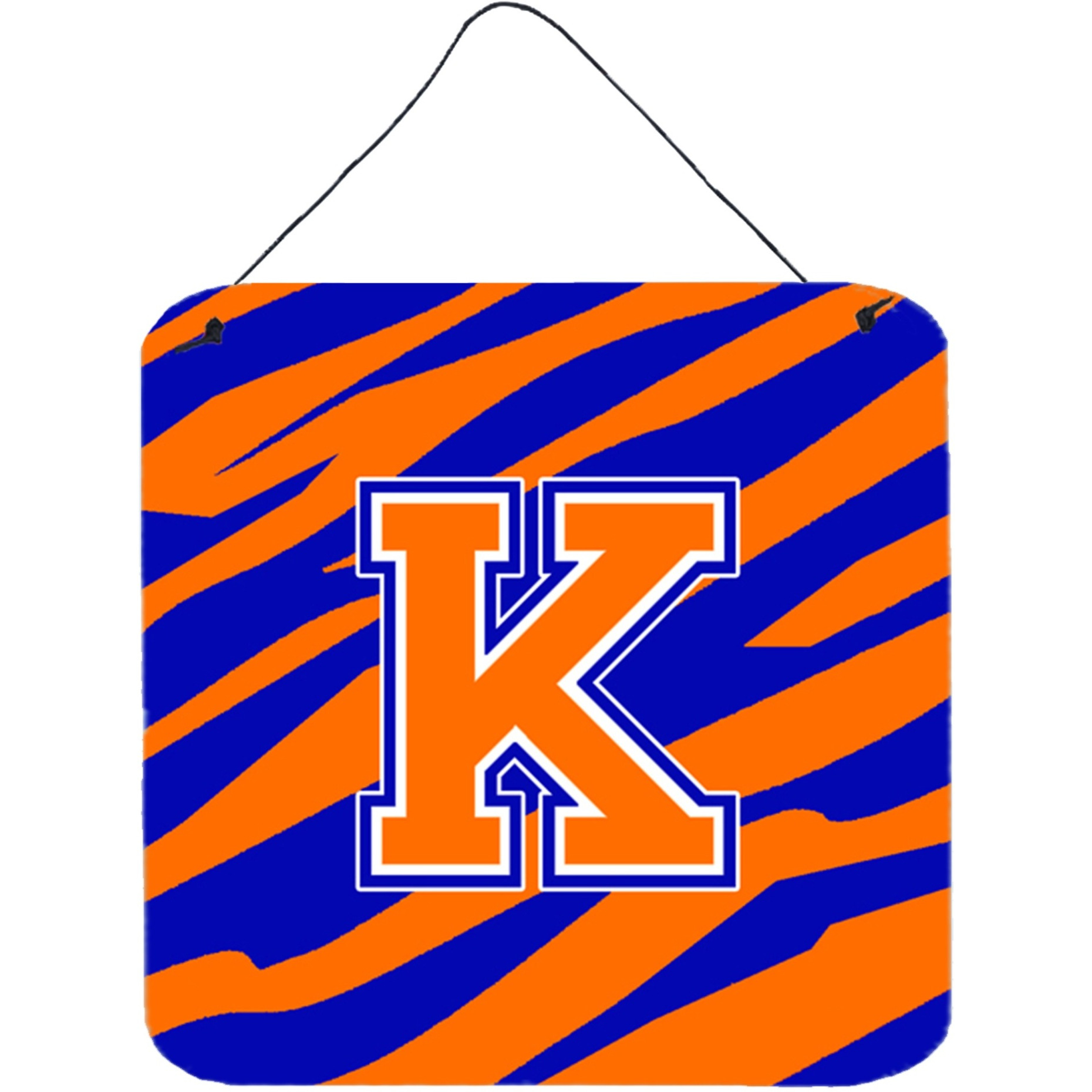 &quotCaroline's Treasures Letter K Initial with Tiger Stripe-Blue Orange Wall or Door Hanging Prints, 6 x 6"", Multicolor"