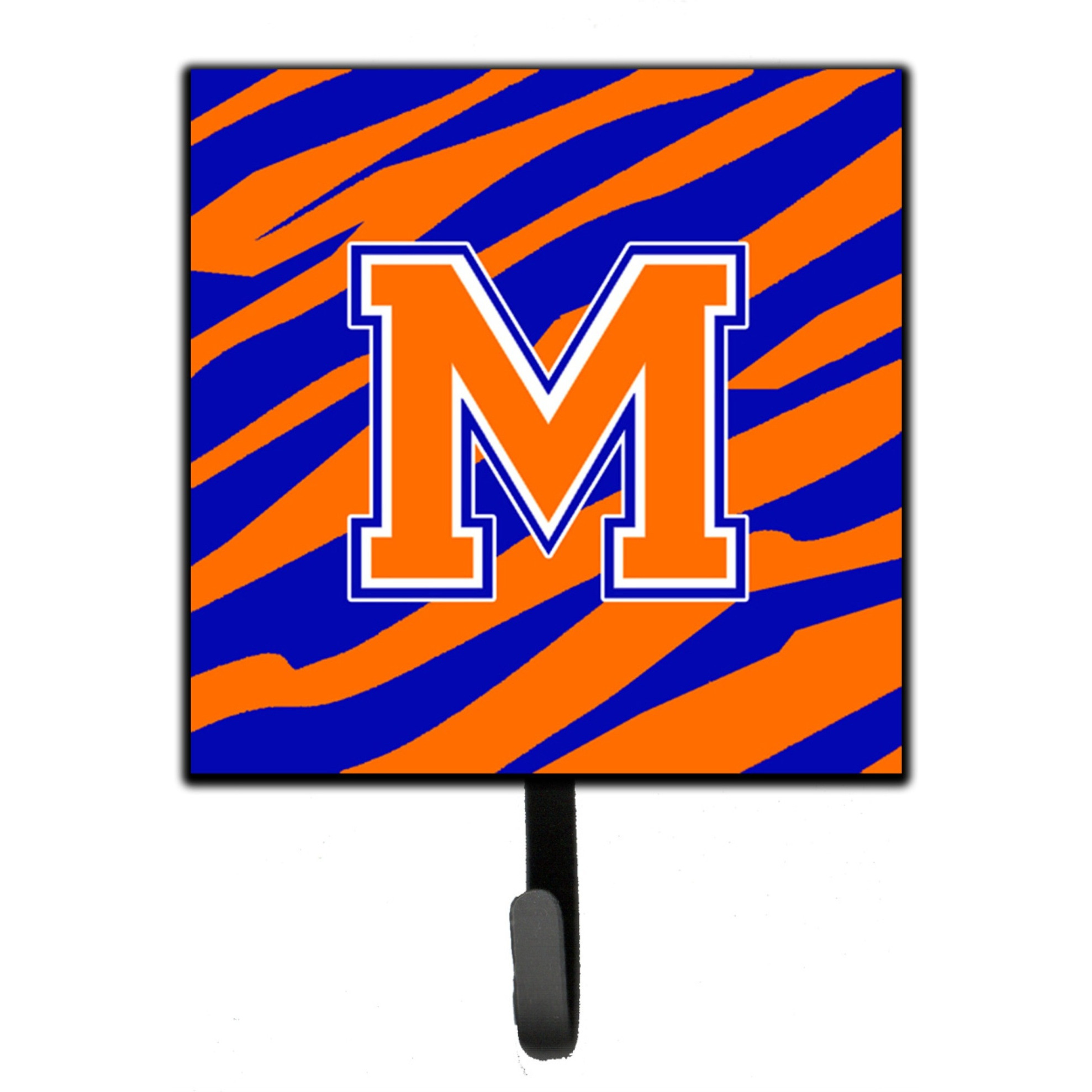 &quotCaroline's Treasures CJ1023-MSH4 Letter M Initial Monogram-Tiger Stripe-Blue Orange Leash Holder or Key Hook, Small, Multicolor"