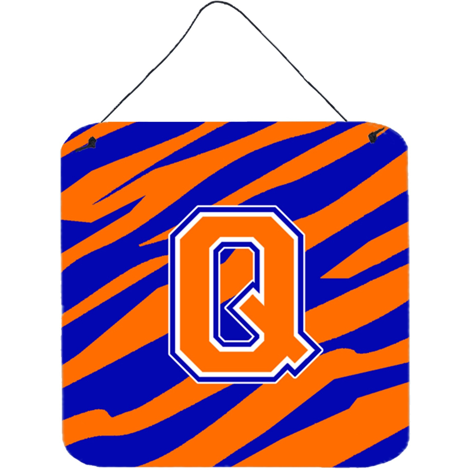 &quotCaroline's Treasures Letter Q Initial with Tiger Stripe-Blue Orange Wall or Door Hanging Prints, 6 x 6"", Multicolor"