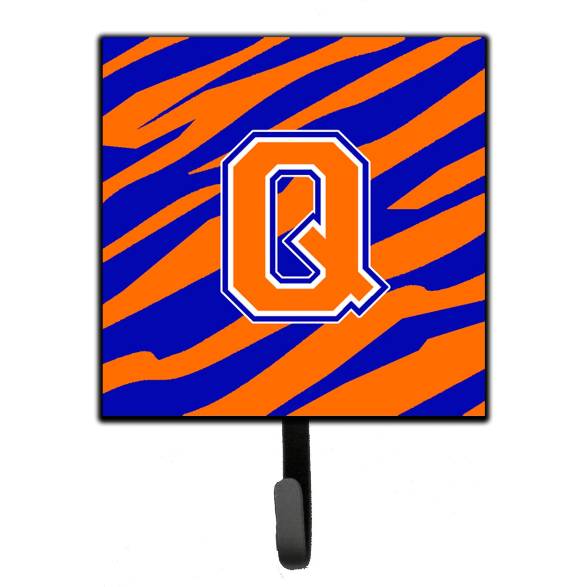 &quotCaroline's Treasures CJ1023-QSH4 Letter Q Initial Monogram-Tiger Stripe-Blue Orange Leash Holder or Key Hook, Small, Multicolor"