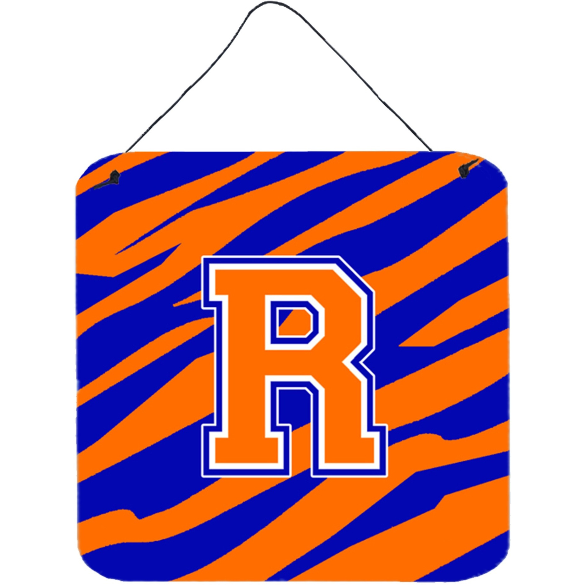 &quotCaroline's Treasures Letter R Initial with Tiger Stripe-Blue Orange Wall or Door Hanging Prints, 6 x 6"", Multicolor"