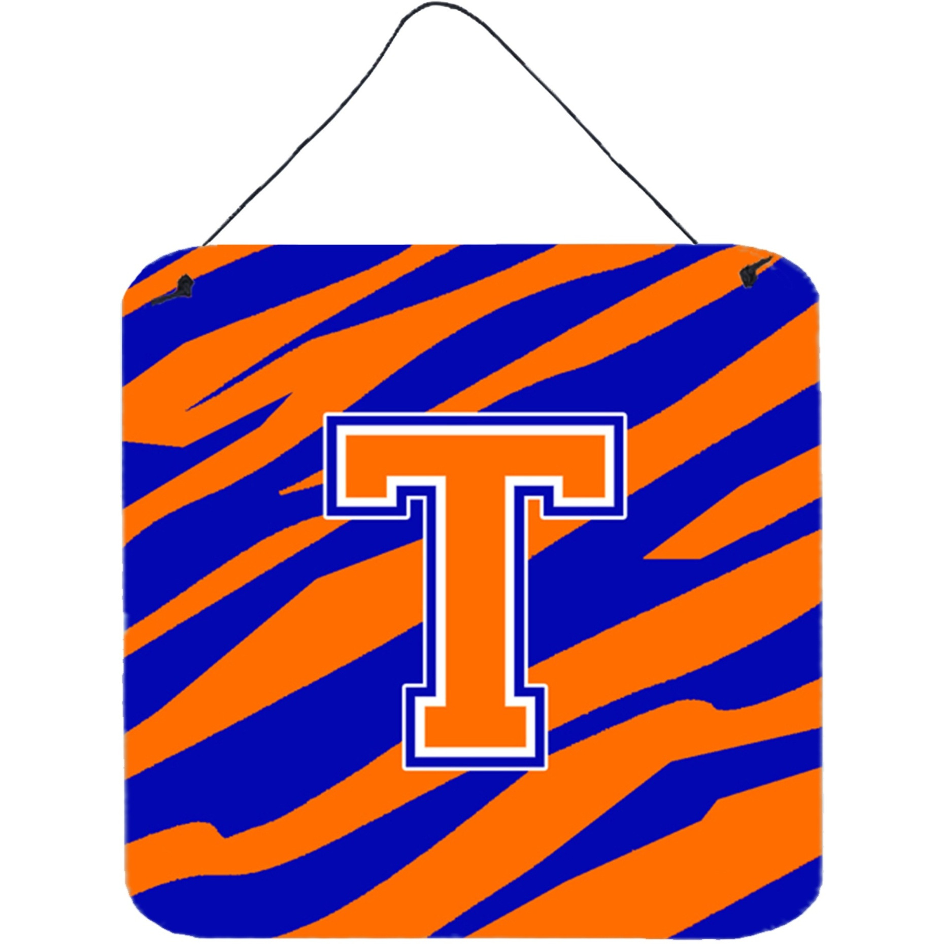 &quotCaroline's Treasures Letter T Initial with Tiger Stripe-Blue Orange Wall or Door Hanging Prints, 6 x 6"", Multicolor"