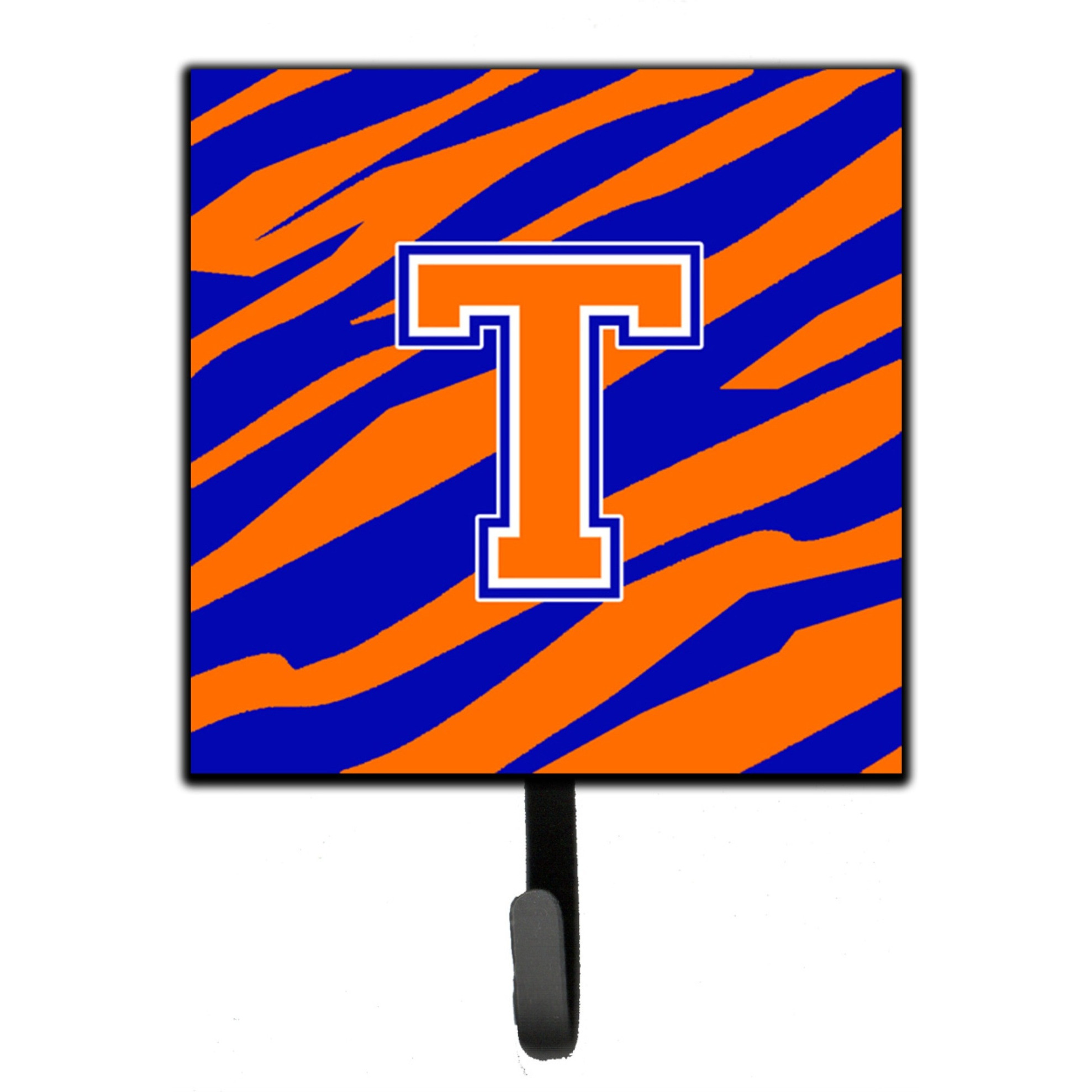 &quotCaroline's Treasures CJ1023-TSH4 Letter T Initial Monogram-Tiger Stripe-Blue Orange Leash Holder or Key Hook, Small, Multicolor"