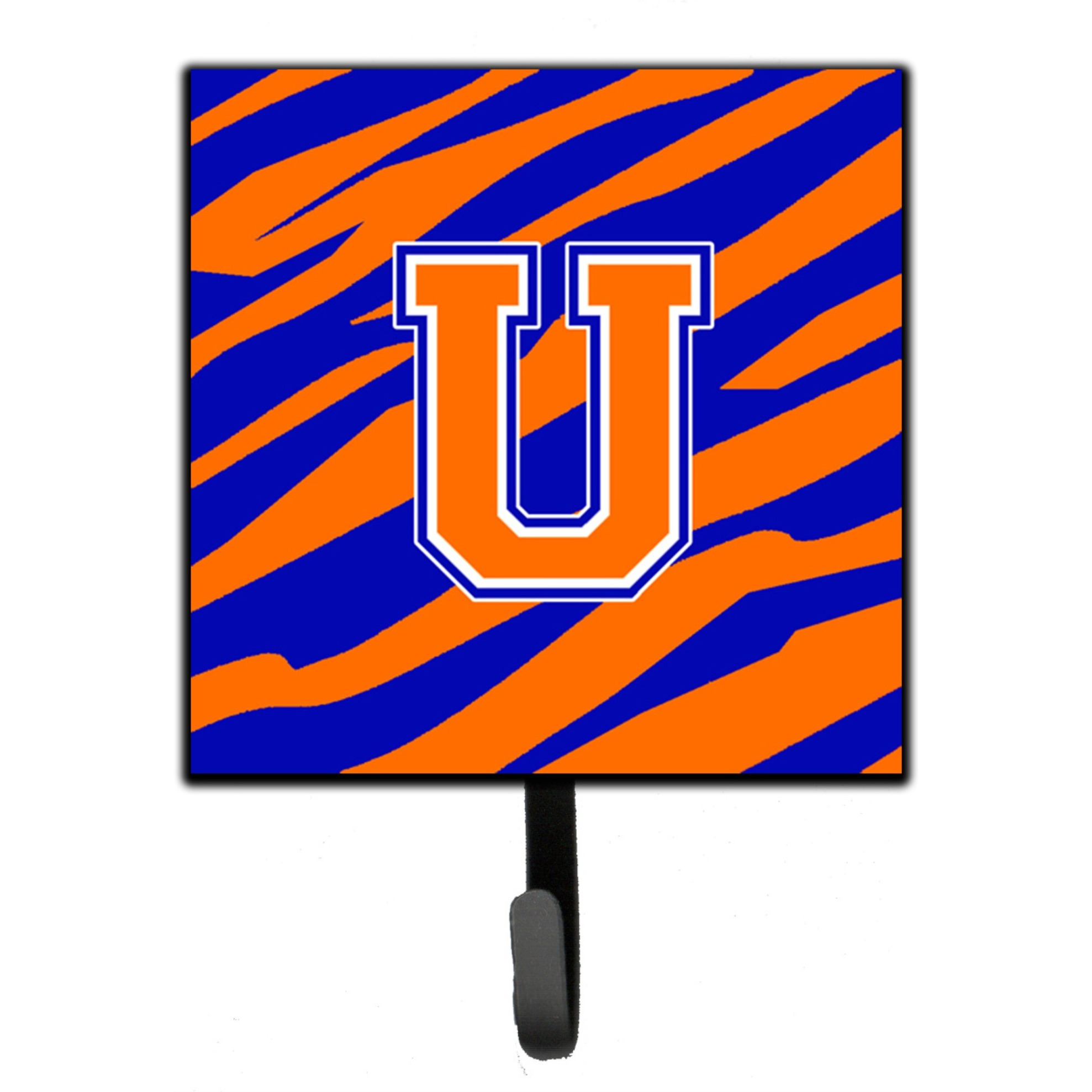 &quotCaroline's Treasures CJ1023-USH4 Letter U Initial Monogram-Tiger Stripe-Blue Orange Leash Holder or Key Hook, Small, Multicolor"