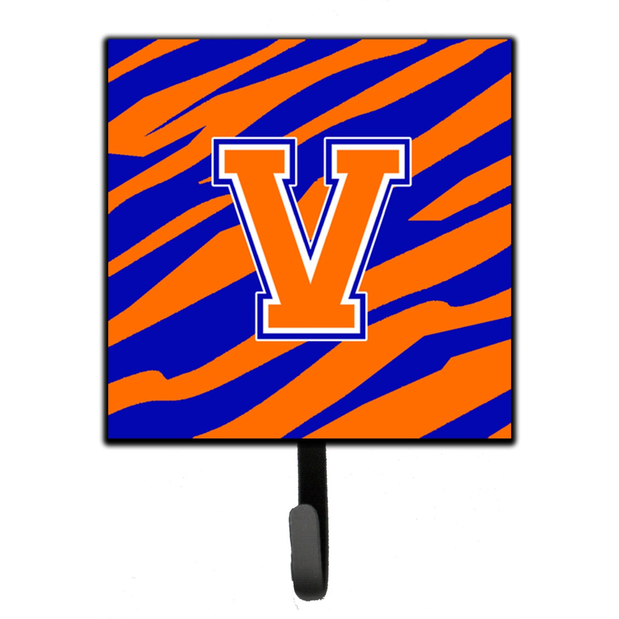 &quotCaroline's Treasures CJ1023-VSH4 Letter V Initial Monogram-Tiger Stripe-Blue Orange Leash Holder or Key Hook, Small, Multicolor"