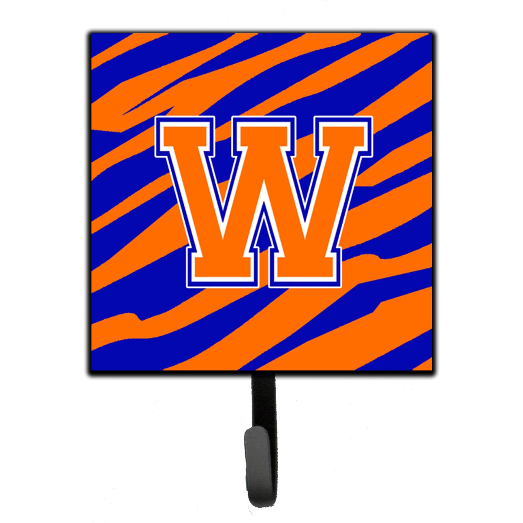 &quotCaroline's Treasures CJ1023-WSH4 Letter W Initial Monogram-Tiger Stripe-Blue Orange Leash Holder or Key Hook, Small, Multicolor"