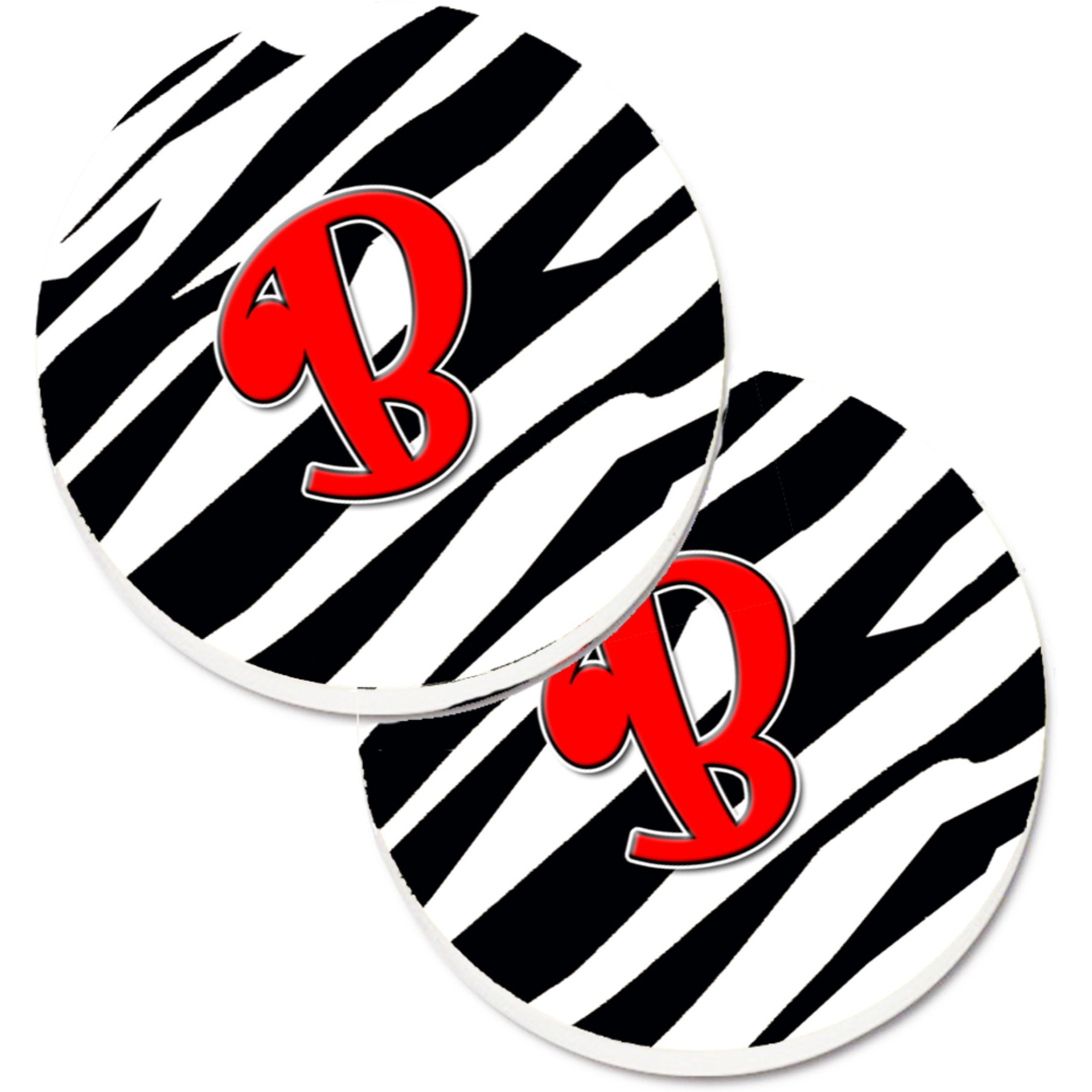 &quotCaroline's Treasures Monogram Initial B Zebra Red Set of 2 Cup Holder Car Coasters CJ1024-BCARC, 2.56, Multicolor"