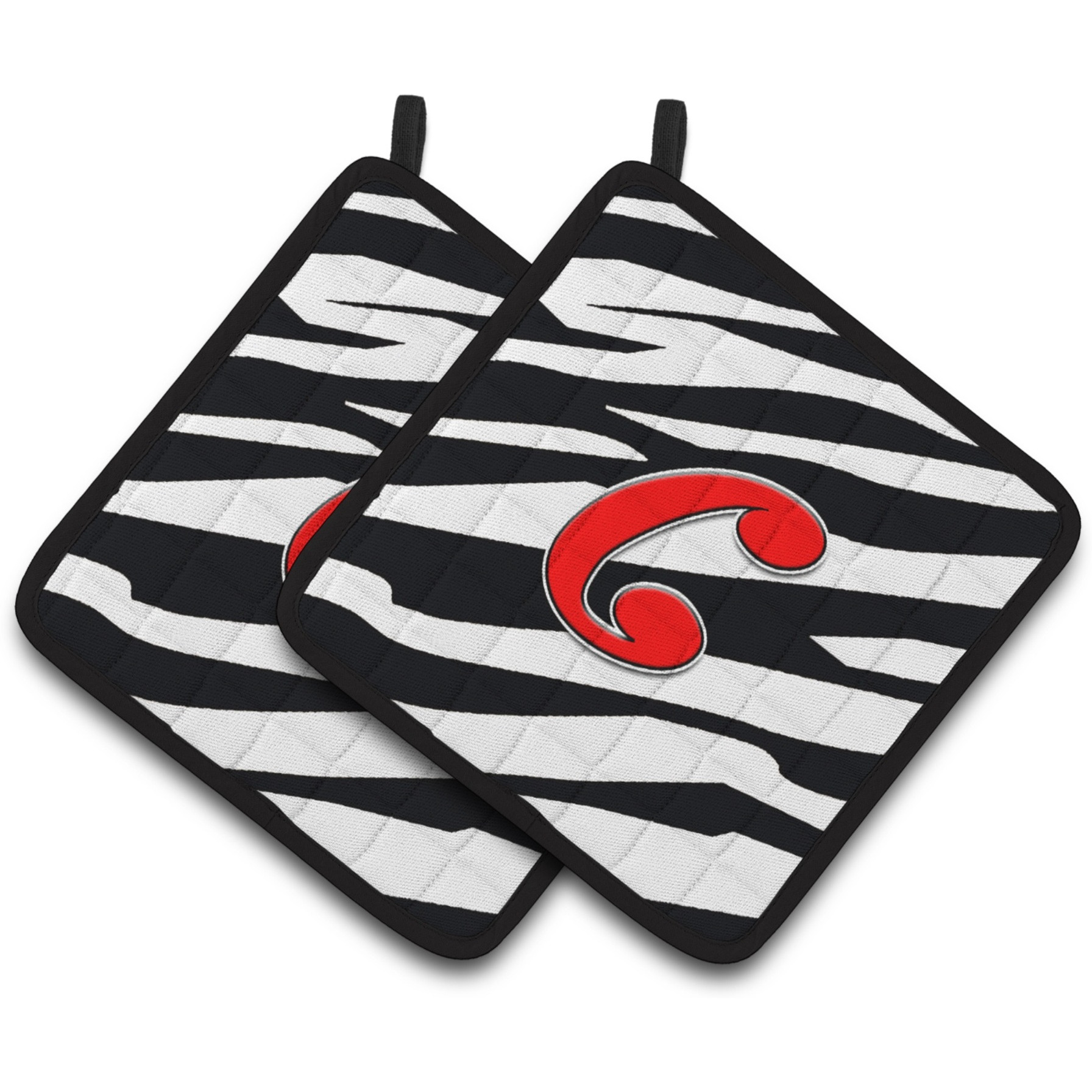 &quotCaroline's Treasures Monogram Initial C Zebra Red Pair of Pot Holders CJ1024-CPTHD, 7.5HX7.5W, Multicolor"