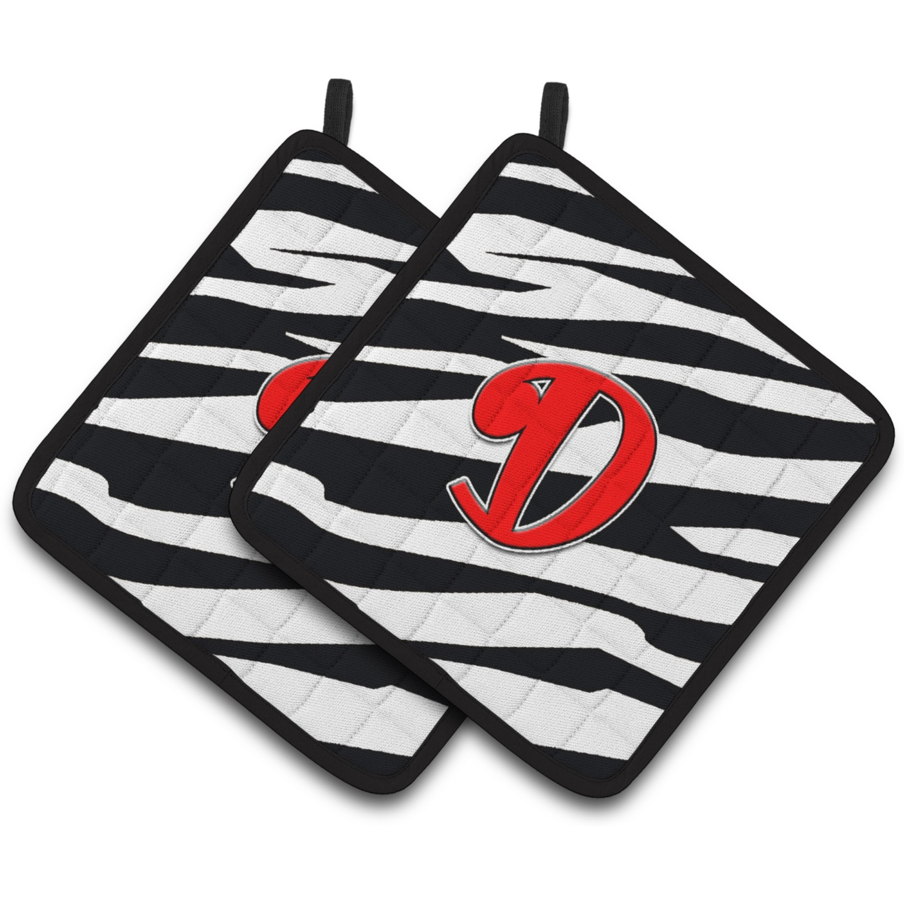 &quotCaroline's Treasures Monogram Initial D Zebra Red Pair of Pot Holders CJ1024-DPTHD, 7.5HX7.5W, Multicolor"