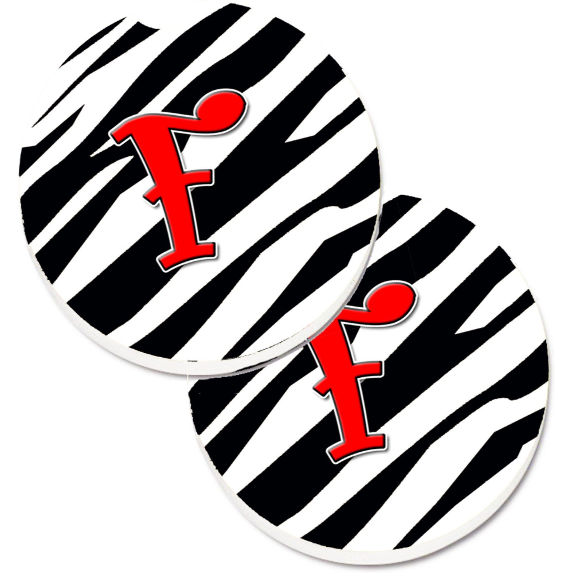 &quotCaroline's Treasures Monogram Initial F Zebra Red Set of 2 Cup Holder Car Coasters CJ1024-FCARC, 2.56, Multicolor"
