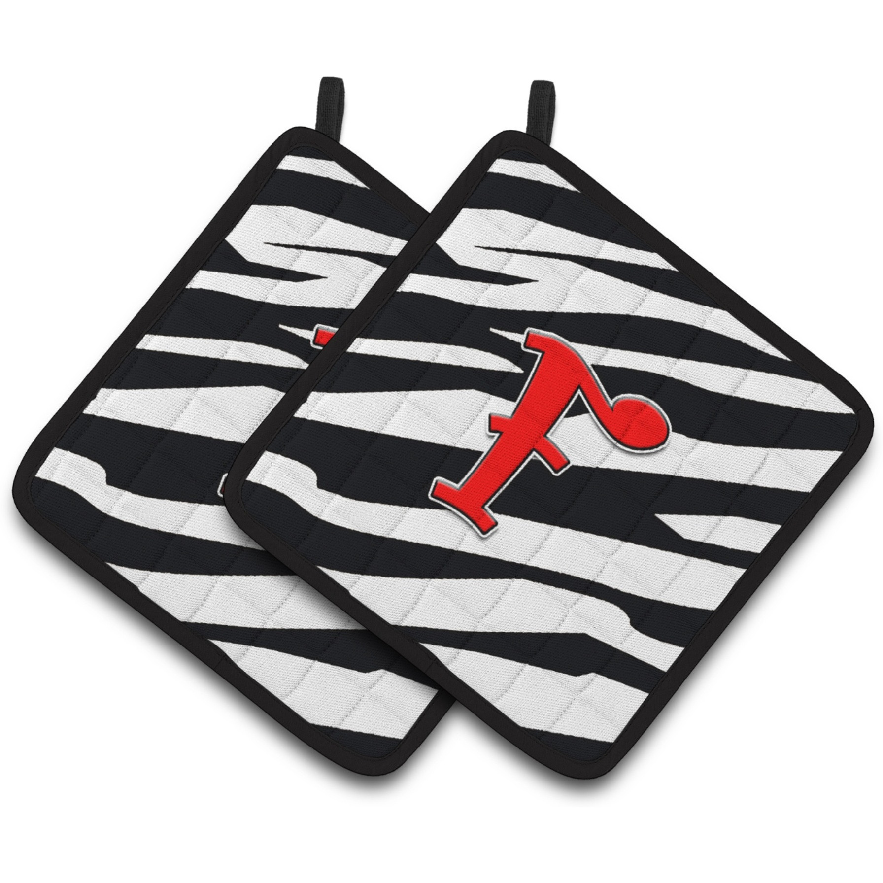 &quotCaroline's Treasures Monogram Initial F Zebra Red Pair of Pot Holders CJ1024-FPTHD, 7.5HX7.5W, Multicolor"