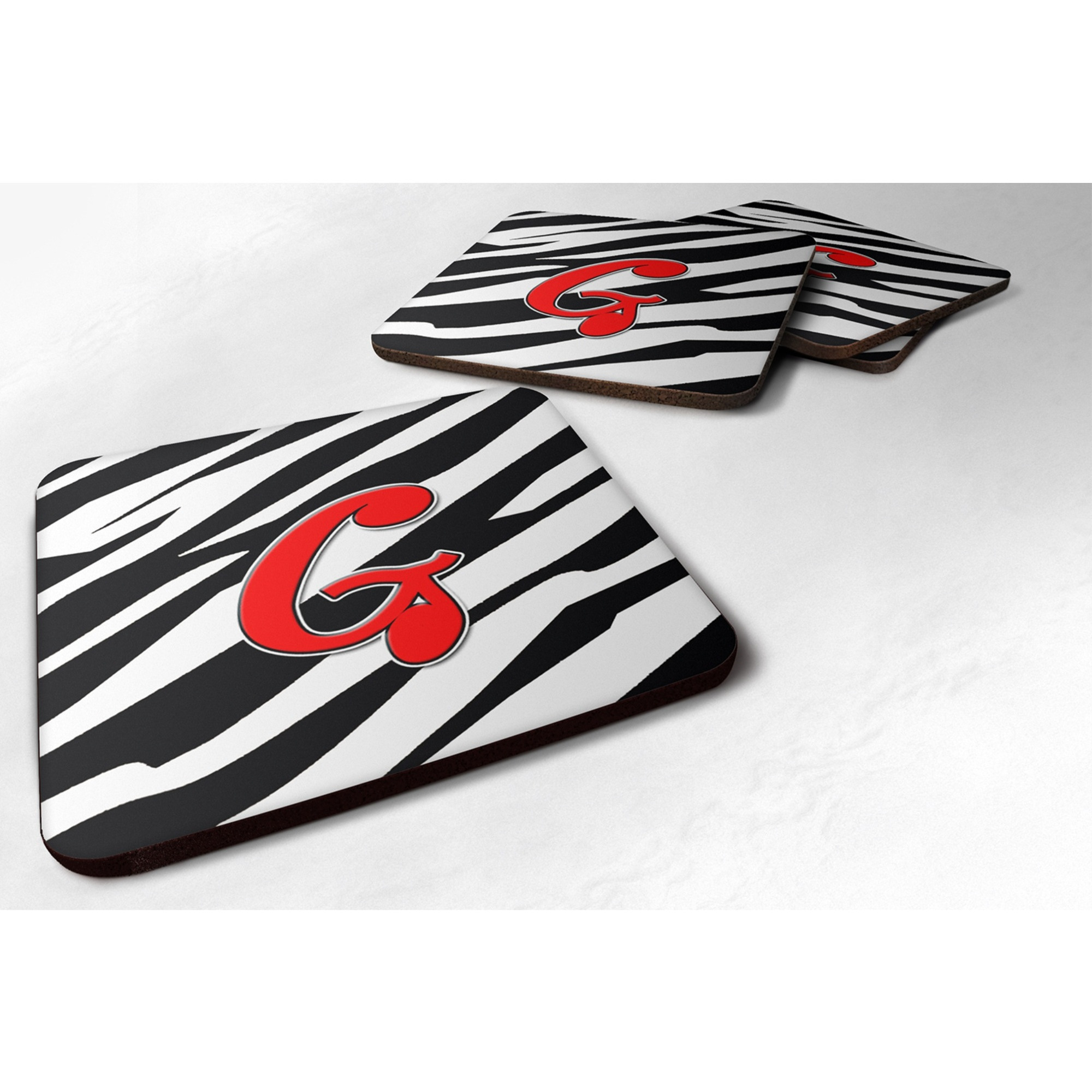 &quotCaroline's Treasures CJ1024-GFC Monogram-Zebra Red Foam Coasters (Set of 4), Initial Letter G, 3.5"" H x 3.5"" W, Multicolor"