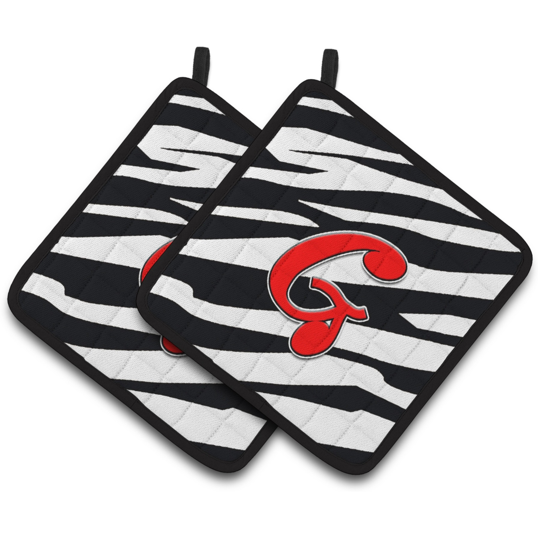 &quotCaroline's Treasures Monogram Initial G Zebra Red Pair of Pot Holders CJ1024-GPTHD, 7.5HX7.5W, Multicolor"