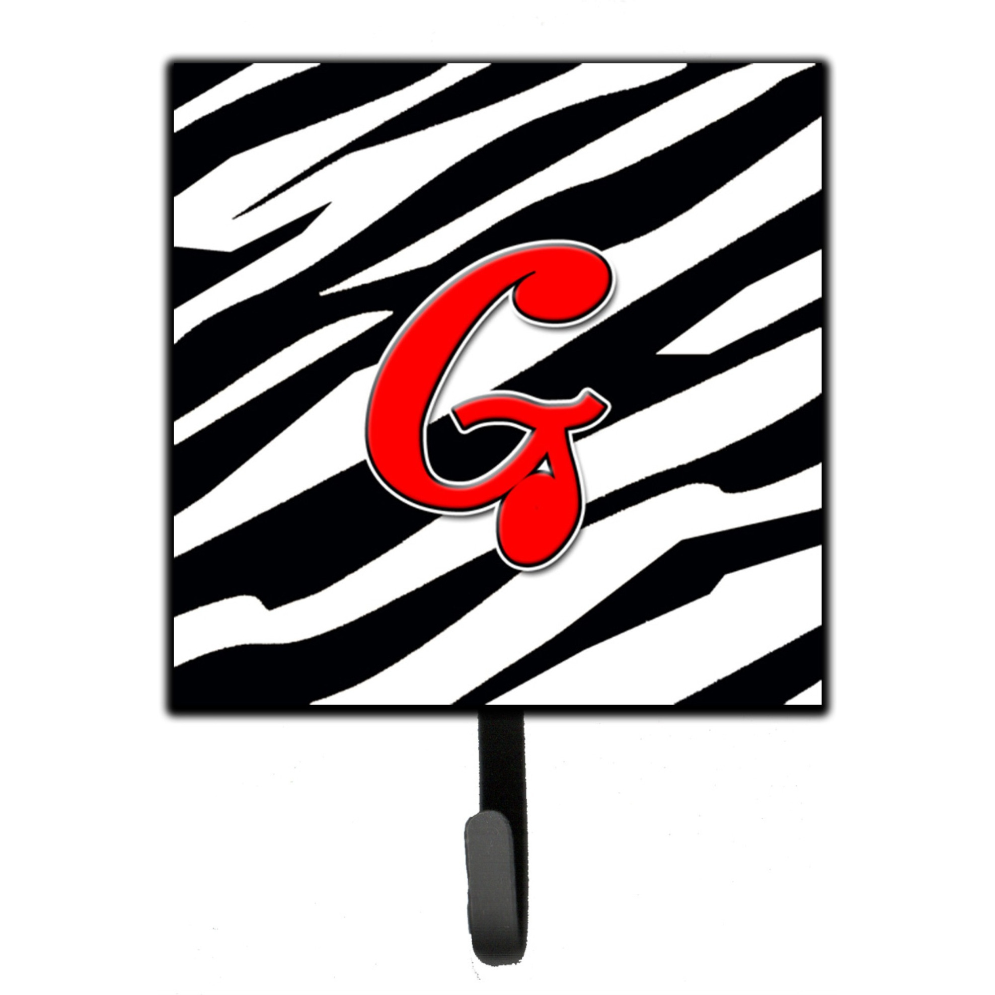 &quotCaroline's Treasures CJ1024-GSH4 Letter G Initial Monogram-Zebra Red Leash Holder or Key Hook, Small, Multicolor"