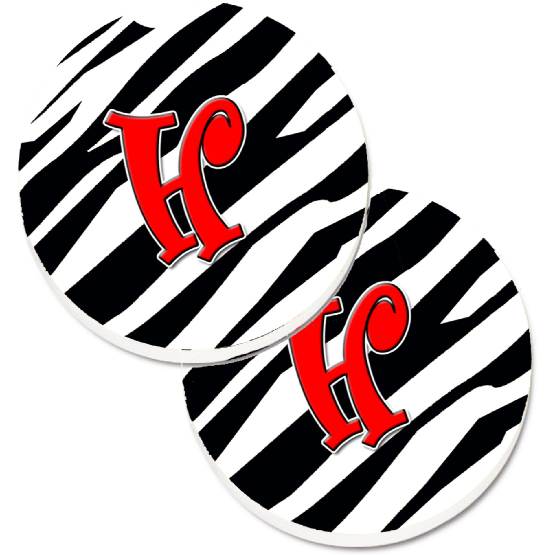 &quotCaroline's Treasures Monogram Initial H Zebra Red Set of 2 Cup Holder Car Coasters CJ1024-HCARC, 2.56, Multicolor"