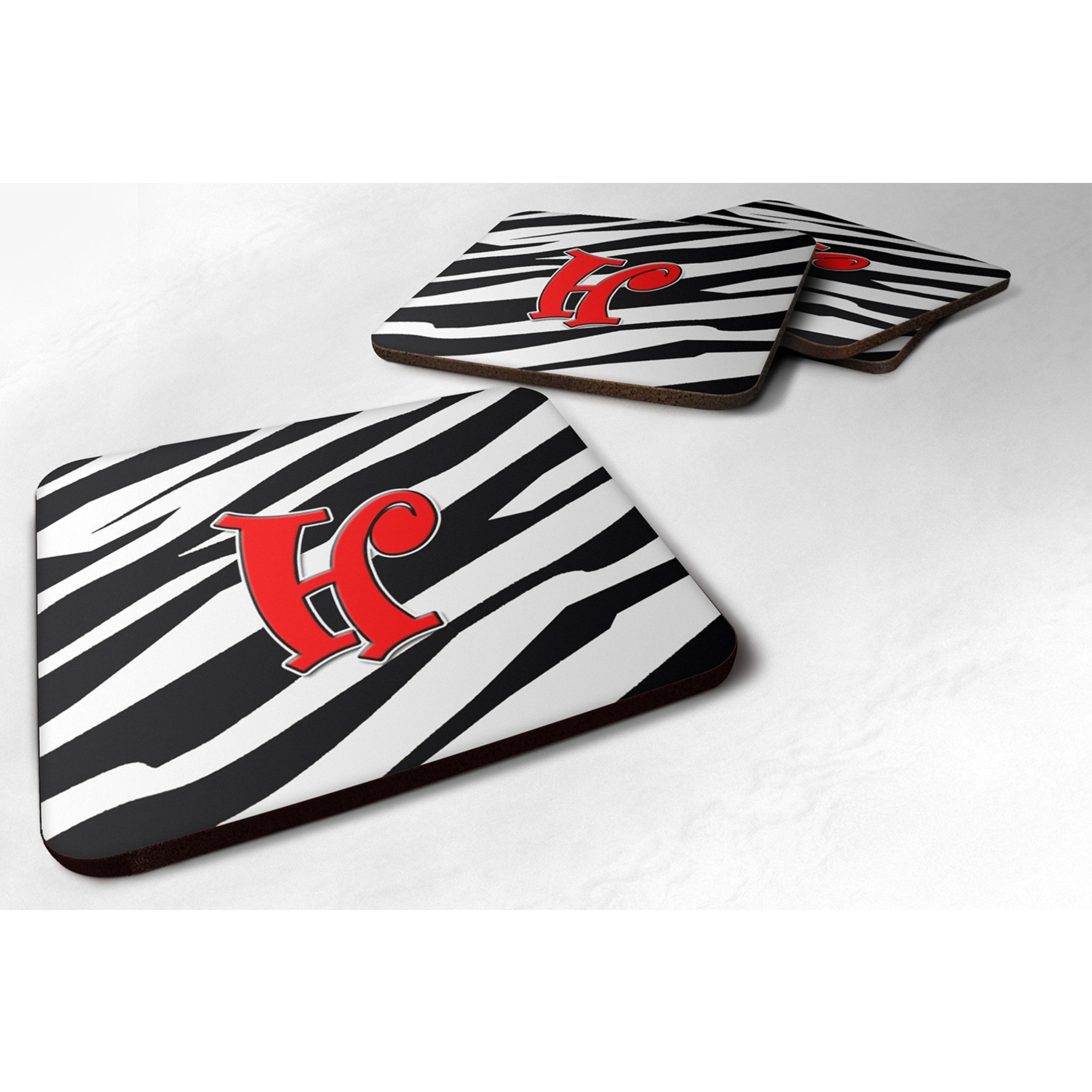 &quotCaroline's Treasures CJ1024-HFC Monogram-Zebra Red Foam Coasters (Set of 4), Initial Letter H, 3.5"" H x 3.5"" W, Multicolor"