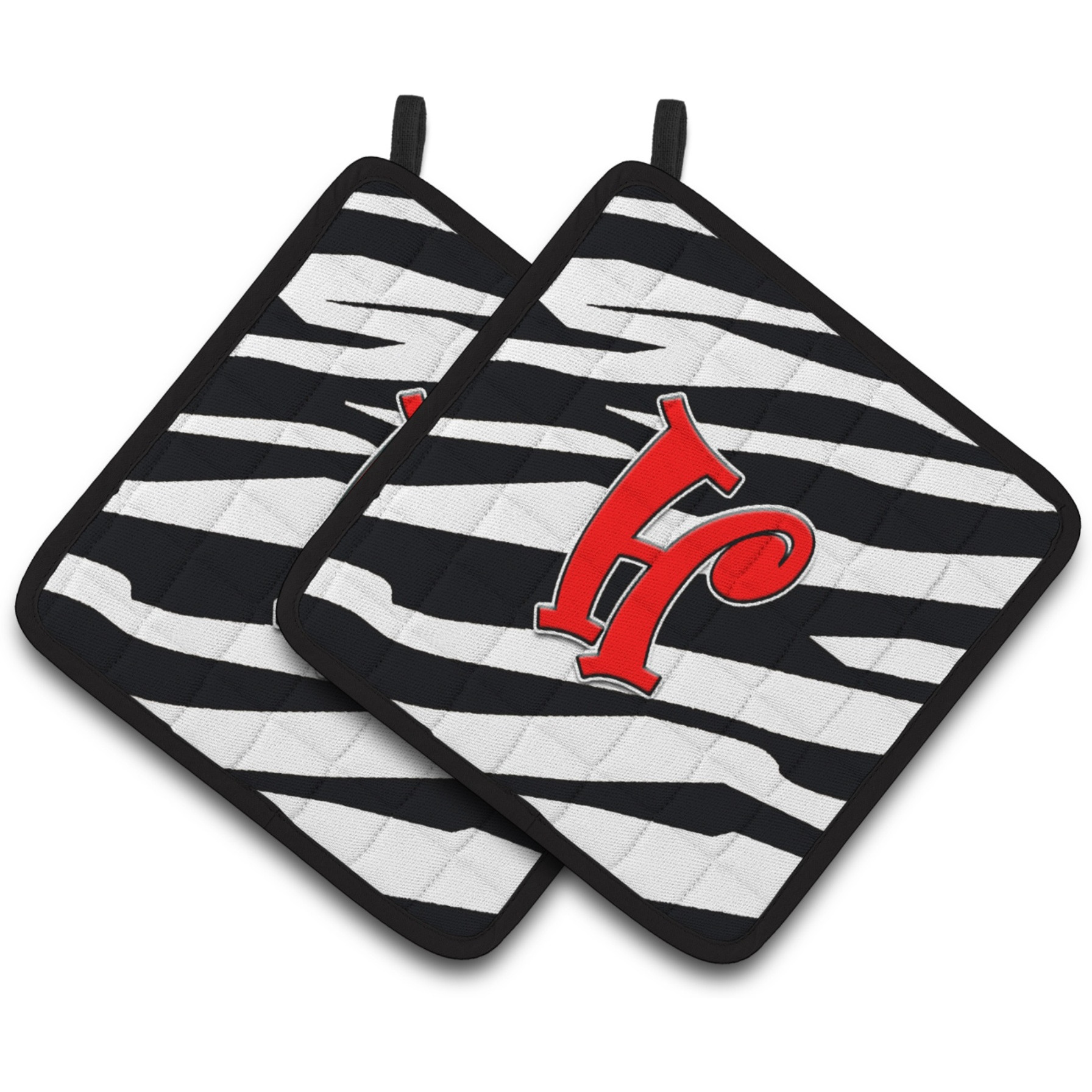 &quotCaroline's Treasures Monogram Initial H Zebra Red Pair of Pot Holders CJ1024-HPTHD, 7.5HX7.5W, Multicolor"