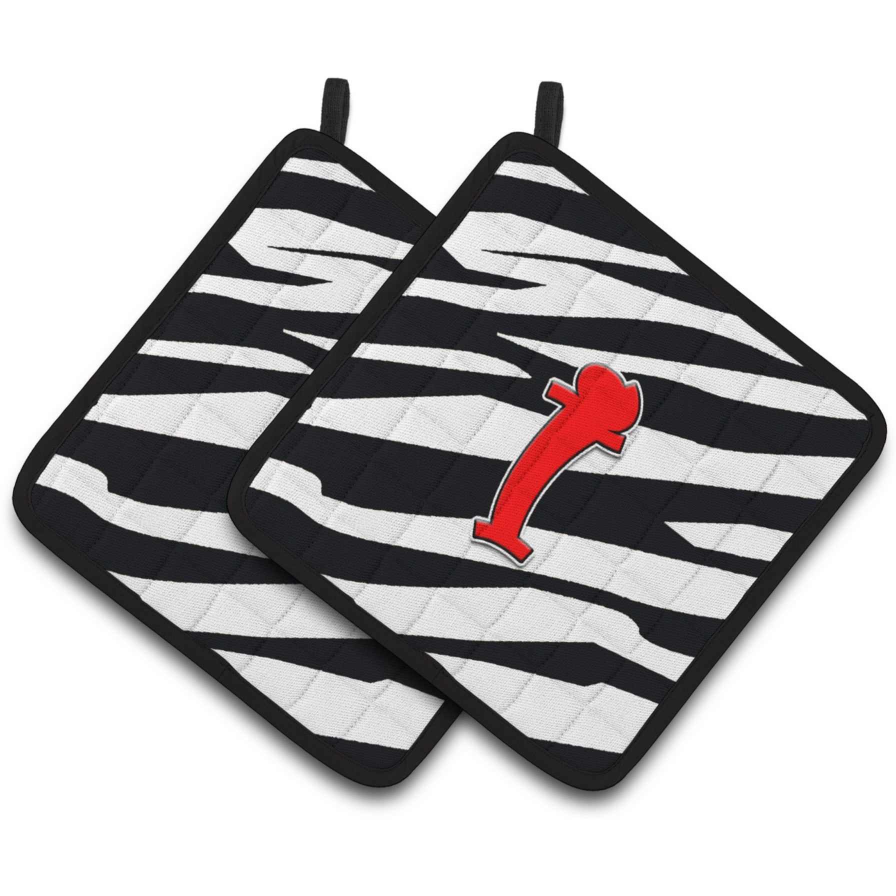 &quotCaroline's Treasures Monogram Initial I Zebra Red Pair of Pot Holders CJ1024-IPTHD, 7.5HX7.5W, Multicolor"