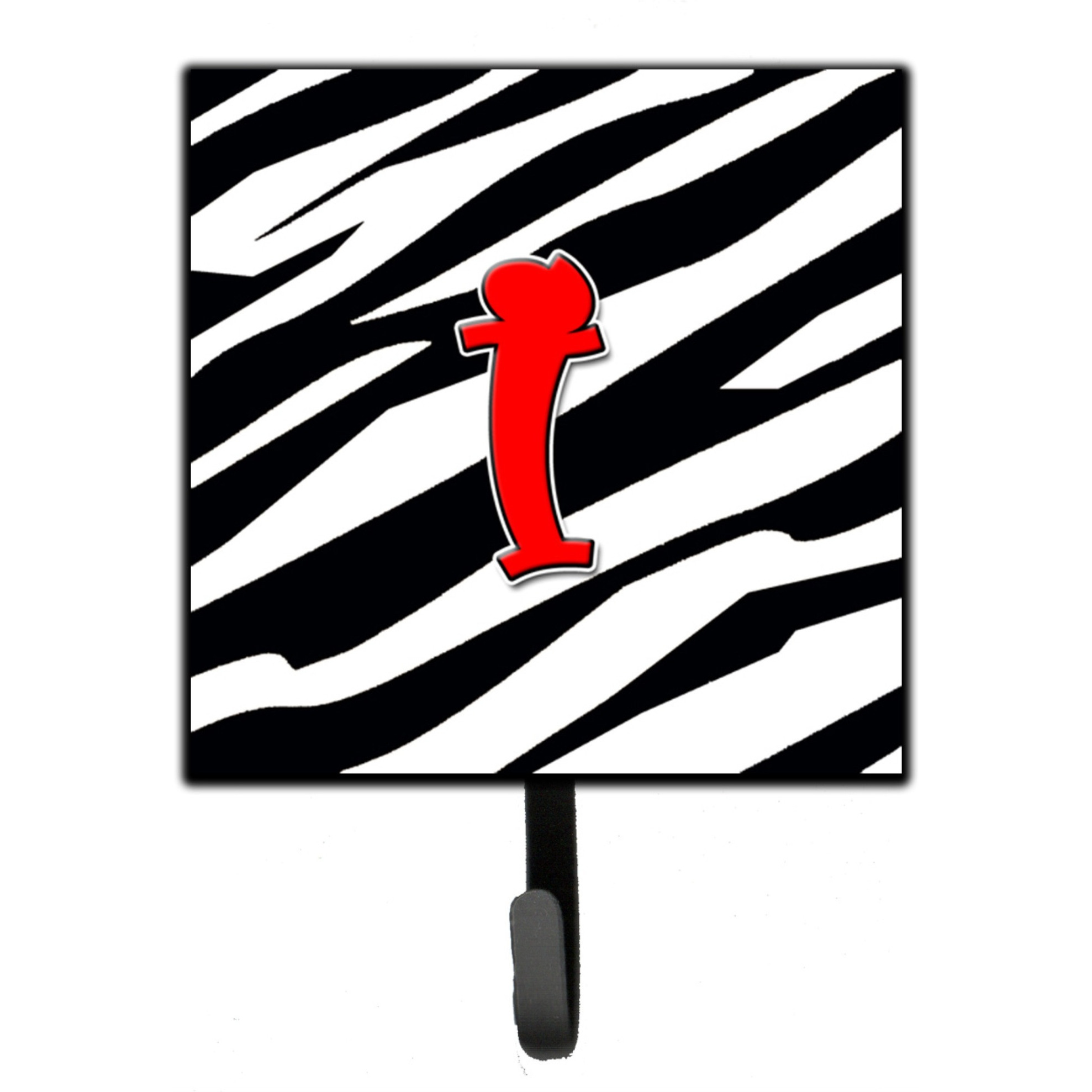 &quotCaroline's Treasures CJ1024-ISH4 Letter I Initial Monogram-Zebra Red Leash Holder or Key Hook, Small, Multicolor"