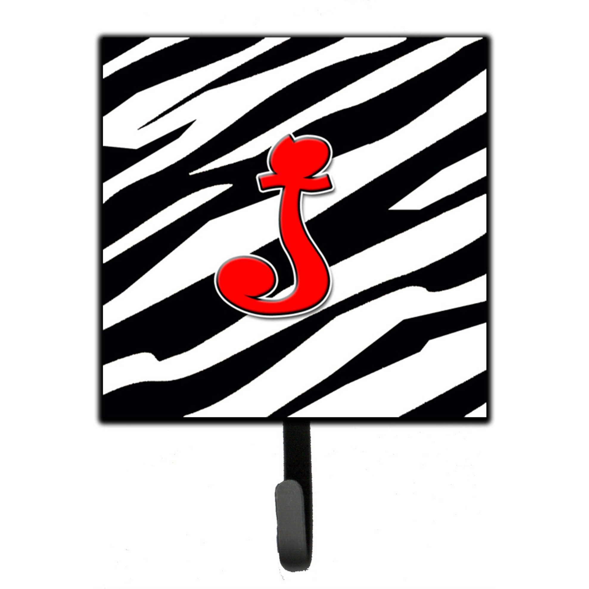 &quotCaroline's Treasures CJ1024-JSH4 Letter J Initial Monogram-Zebra Red Leash Holder or Key Hook, Small, Multicolor"