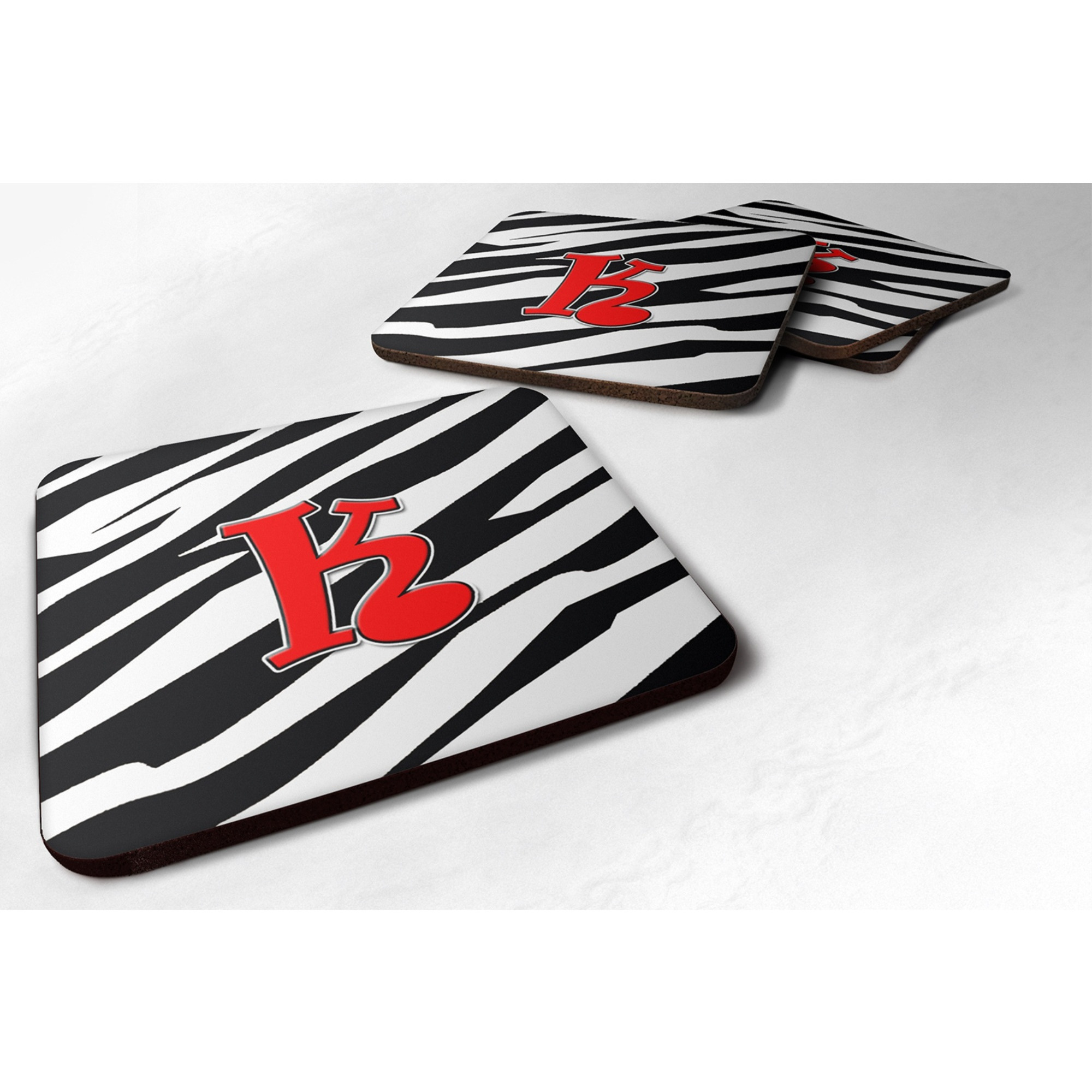 &quotCaroline's Treasures CJ1024-KFC Monogram-Zebra Red Foam Coasters (Set of 4), Initial Letter K, 3.5"" H x 3.5"" W, Multicolor"