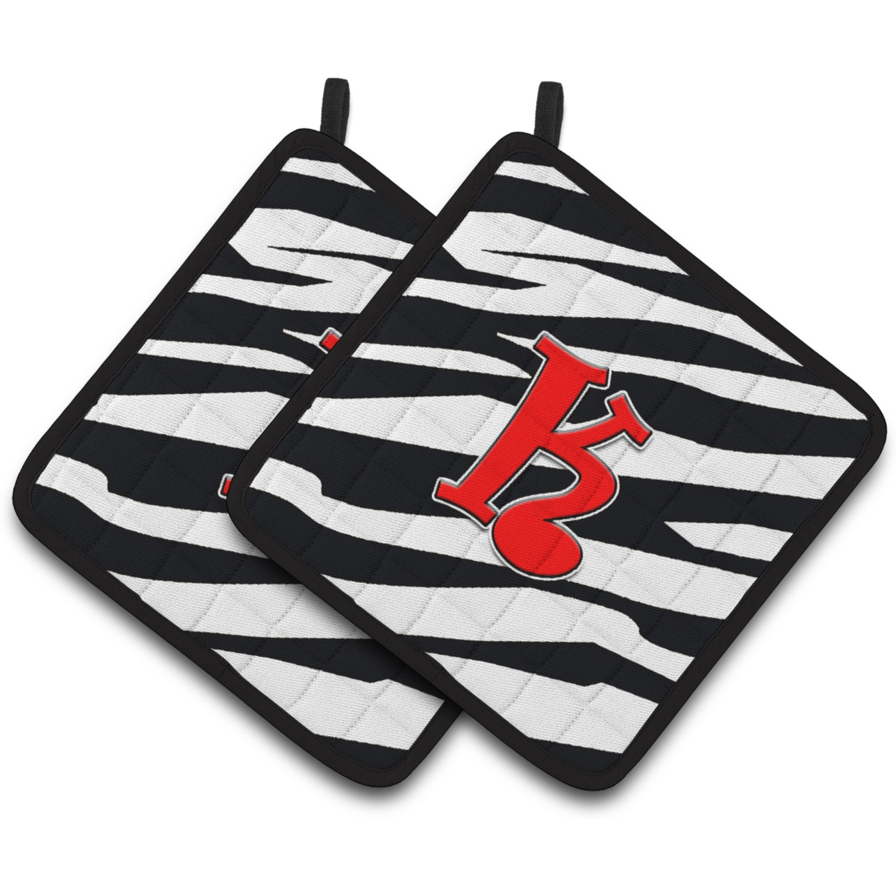 &quotCaroline's Treasures Monogram Initial K Zebra Red Pair of Pot Holders CJ1024-KPTHD, 7.5HX7.5W, Multicolor"