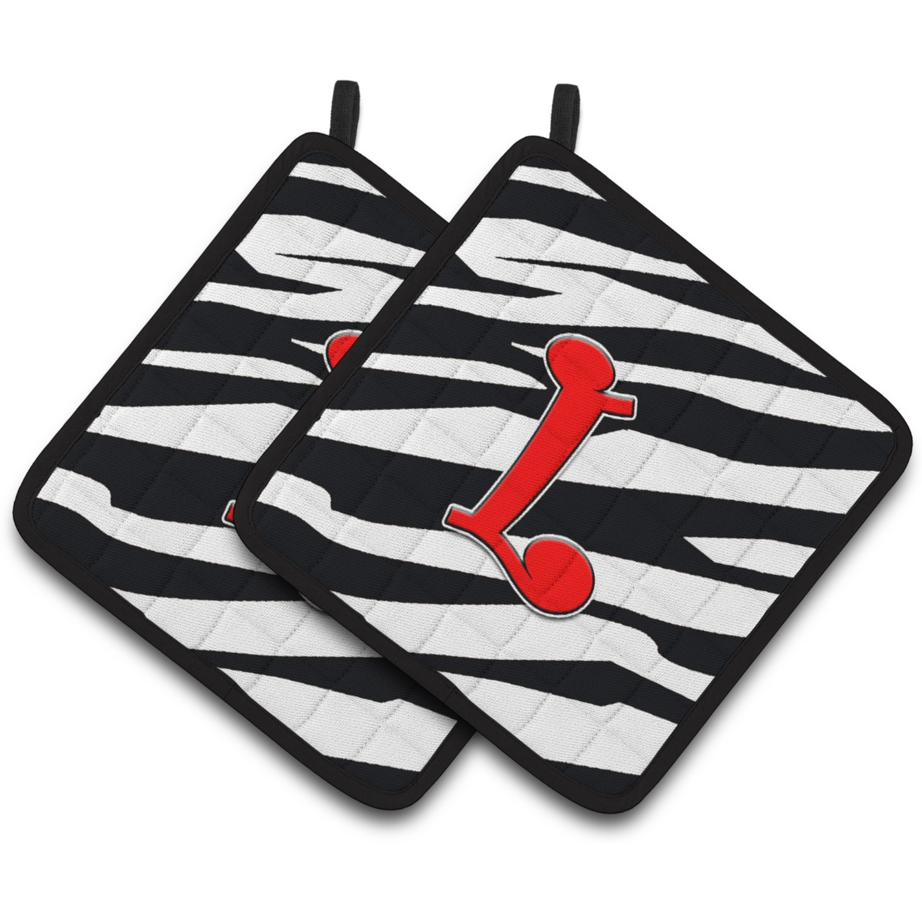 &quotCaroline's Treasures Monogram Initial L Zebra Red Pair of Pot Holders CJ1024-LPTHD, 7.5HX7.5W, Multicolor"