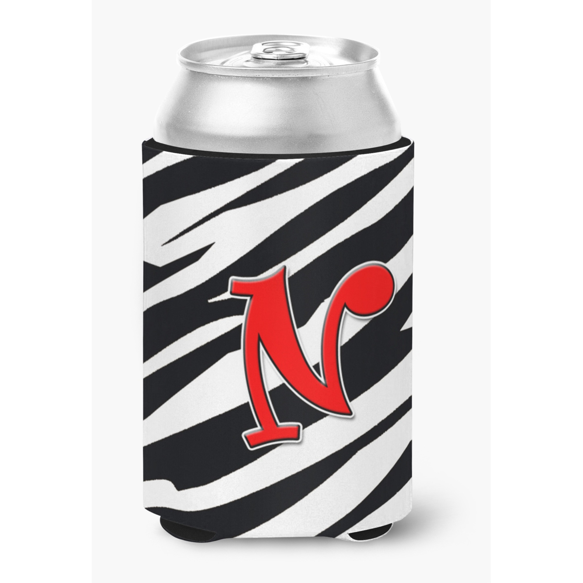 Letter N Initial Monogram - Zebra Red Can or Bottle Beverage Insulator Hugger