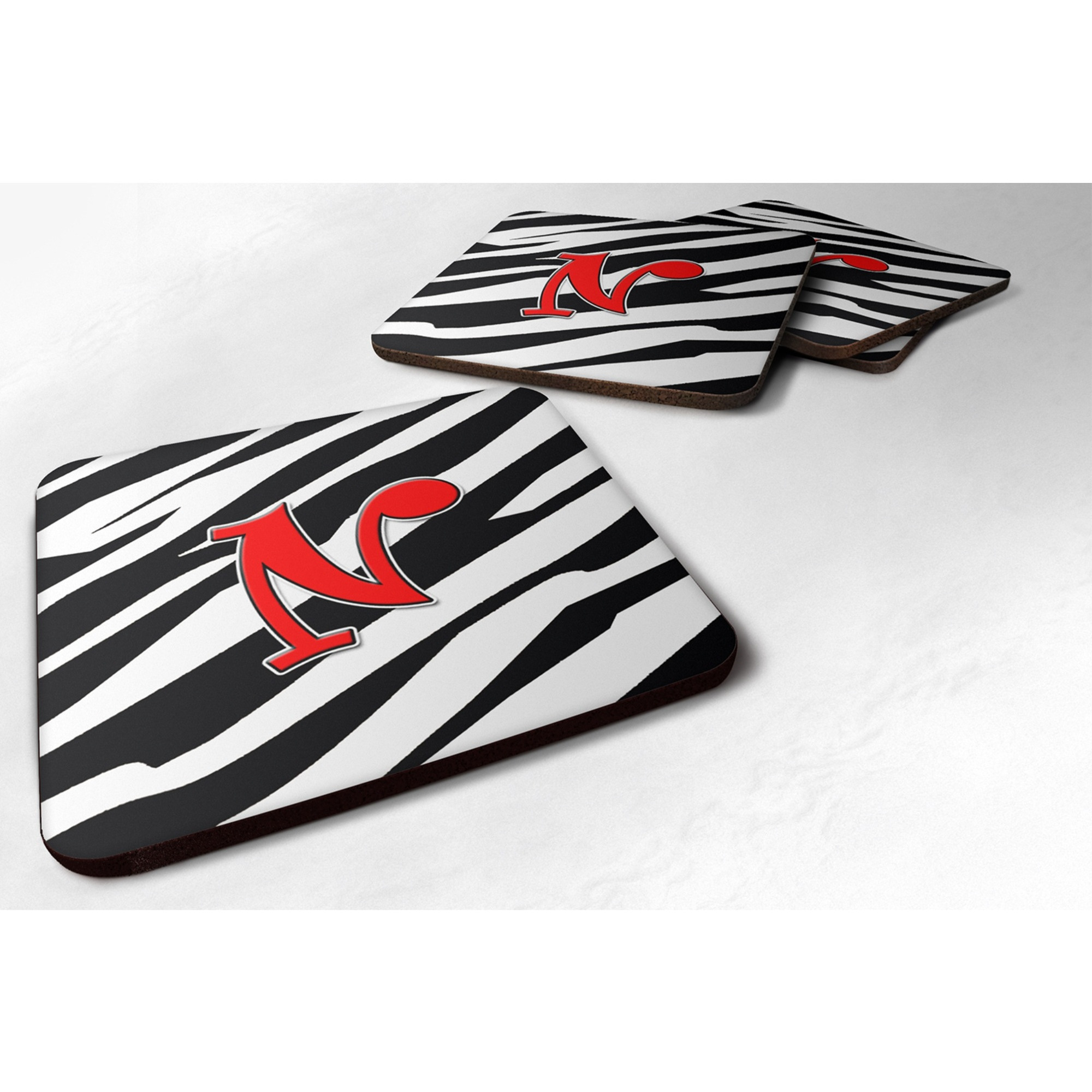 &quotCaroline's Treasures CJ1024-NFC Monogram-Zebra Red Foam Coasters (Set of 4), Initial Letter N, 3.5"" H x 3.5"" W, Multicolor"