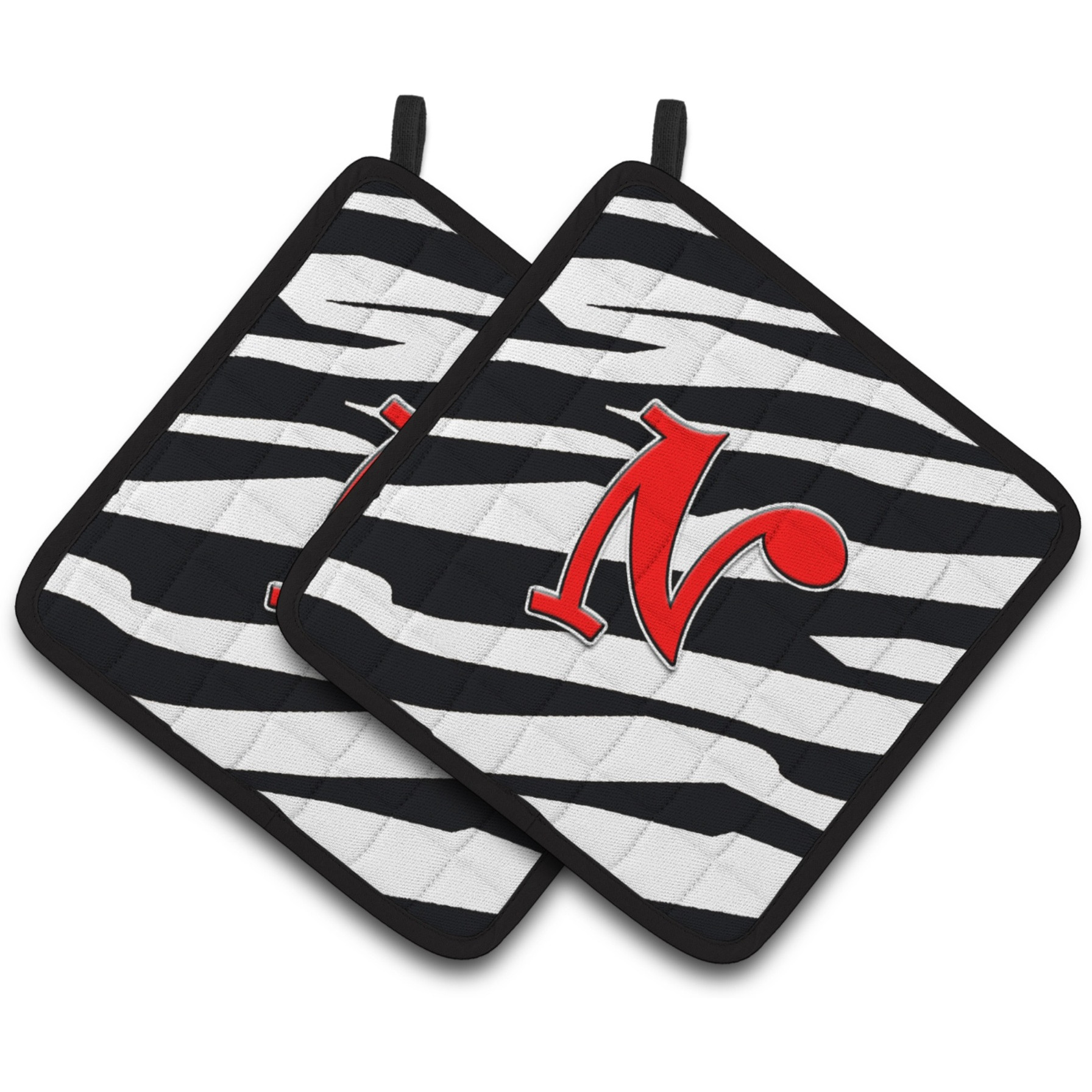 &quotCaroline's Treasures Monogram Initial N Zebra Red Pair of Pot Holders CJ1024-NPTHD, 7.5HX7.5W, Multicolor"