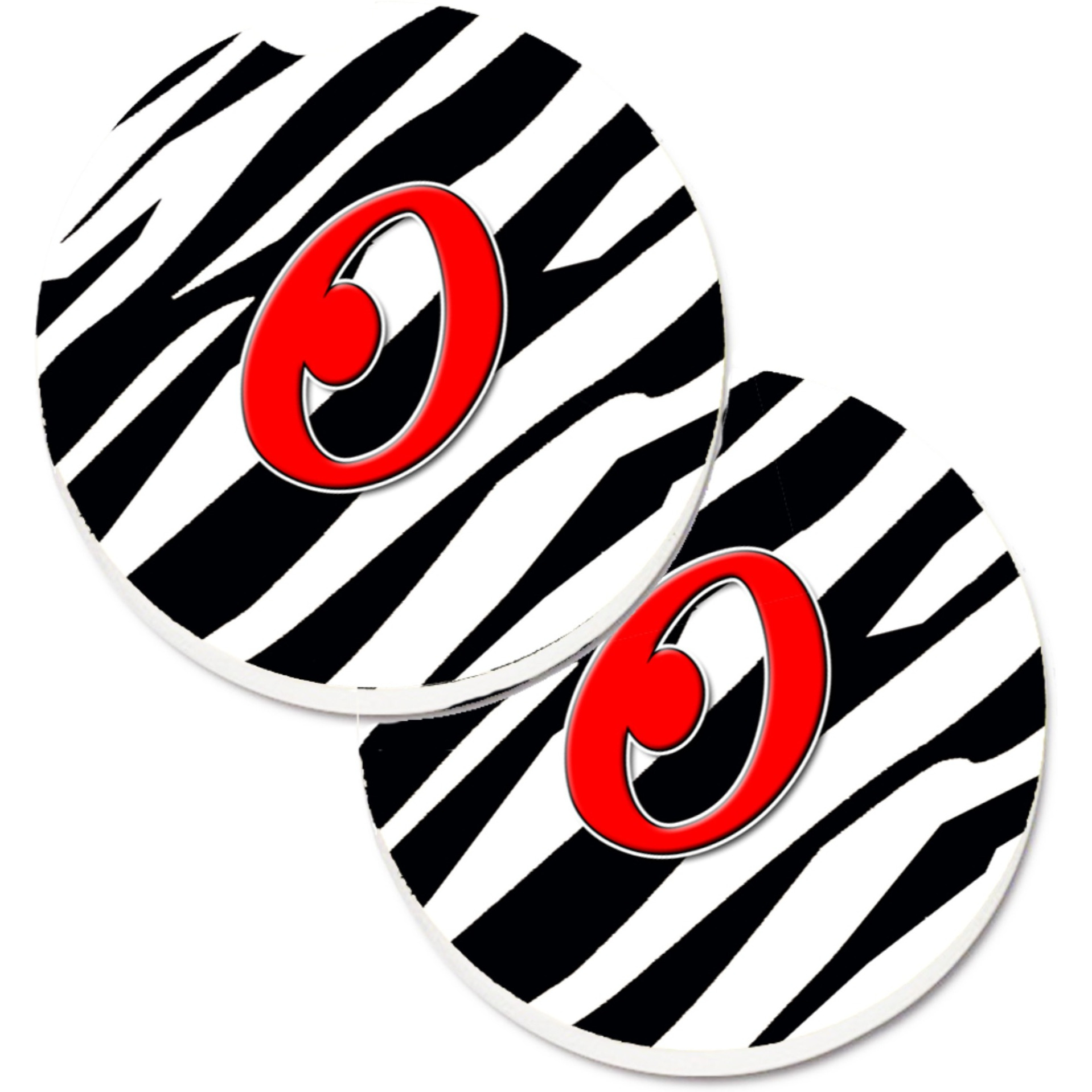 &quotCaroline's Treasures Monogram Initial O Zebra Red Set of 2 Cup Holder Car Coasters CJ1024-OCARC, 2.56, Multicolor"