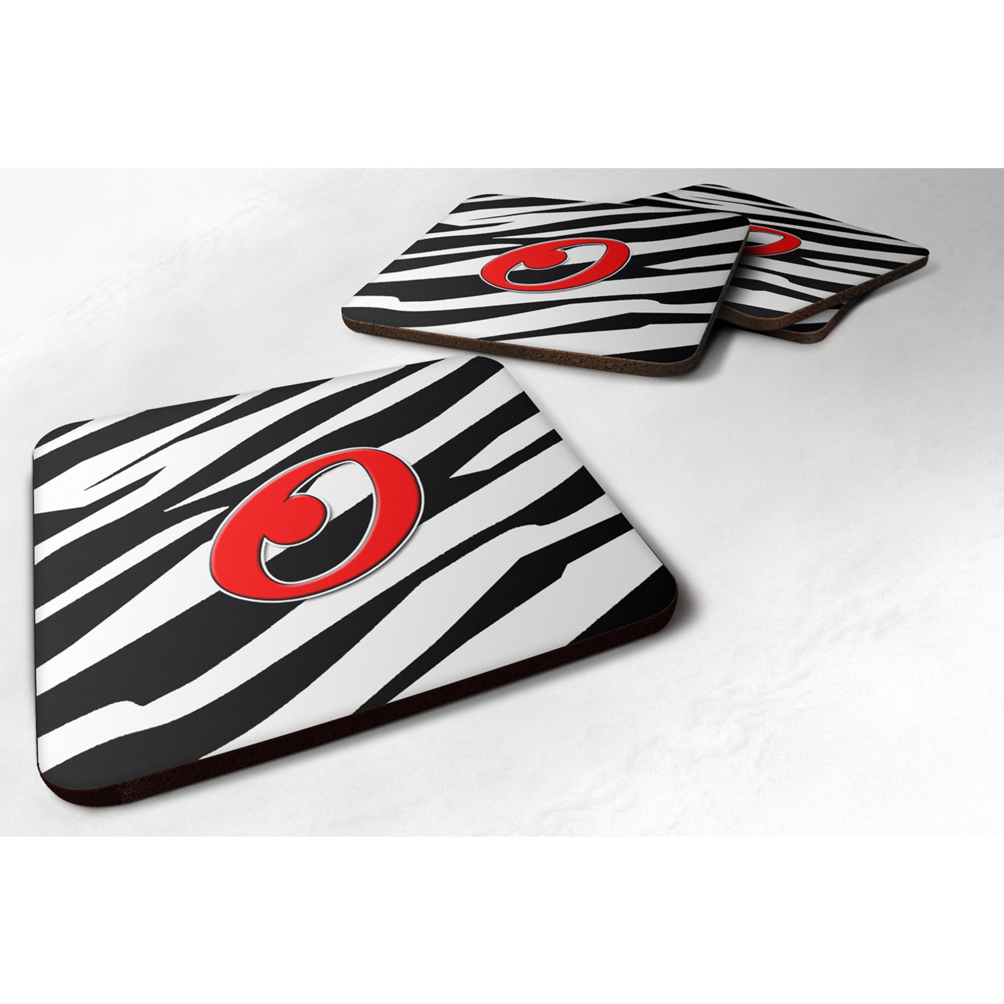 &quotCaroline's Treasures CJ1024-OFC Monogram-Zebra Red Foam Coasters (Set of 4), Initial Letter O, 3.5"" H x 3.5"" W, Multicolor"