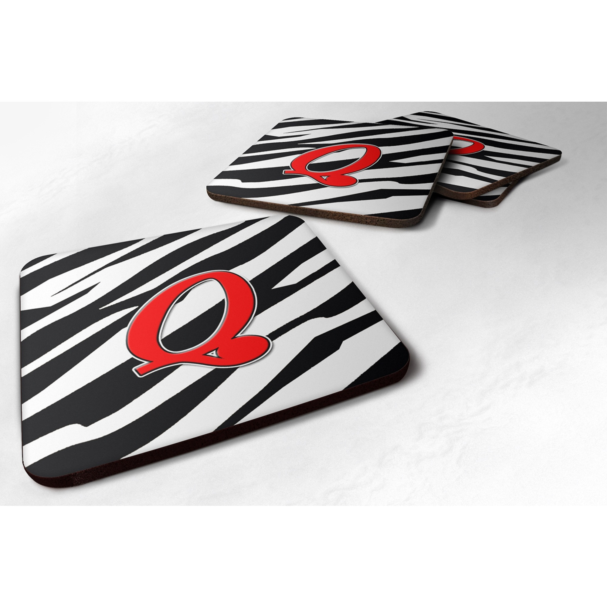 &quotCaroline's Treasures CJ1024-QFC Monogram-Zebra Red Foam Coasters (Set of 4), Initial Letter Q, 3.5"" H x 3.5"" W, Multicolor"