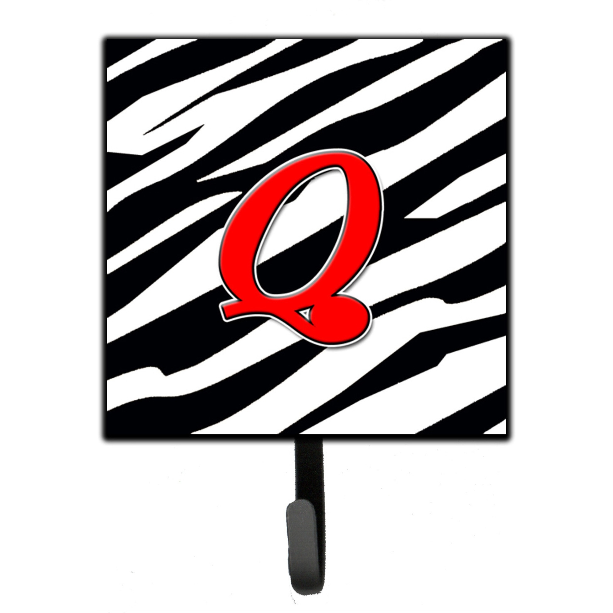 &quotCaroline's Treasures CJ1024-QSH4 Letter Q Initial Monogram-Zebra Red Leash Holder or Key Hook, Small, Multicolor"